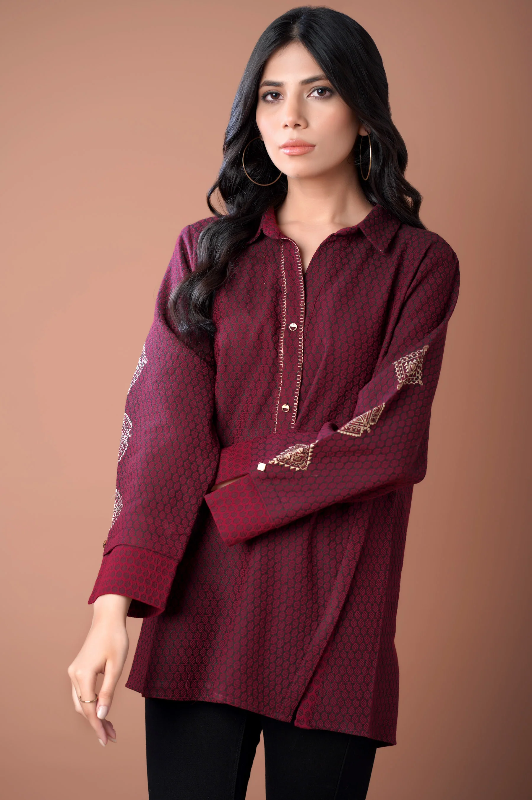 Stitched 1 Piece Colored Jacquard Top - Image 4