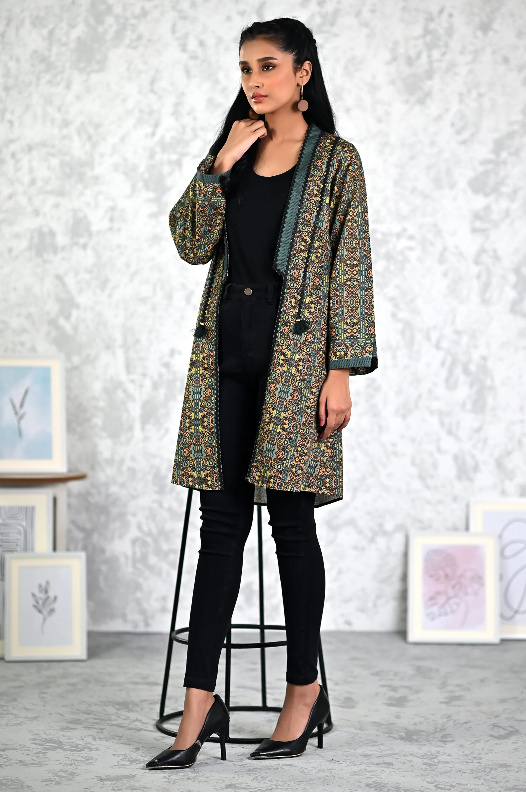 Stitched 1 Piece Printed Khaddar Jacket - Image 3