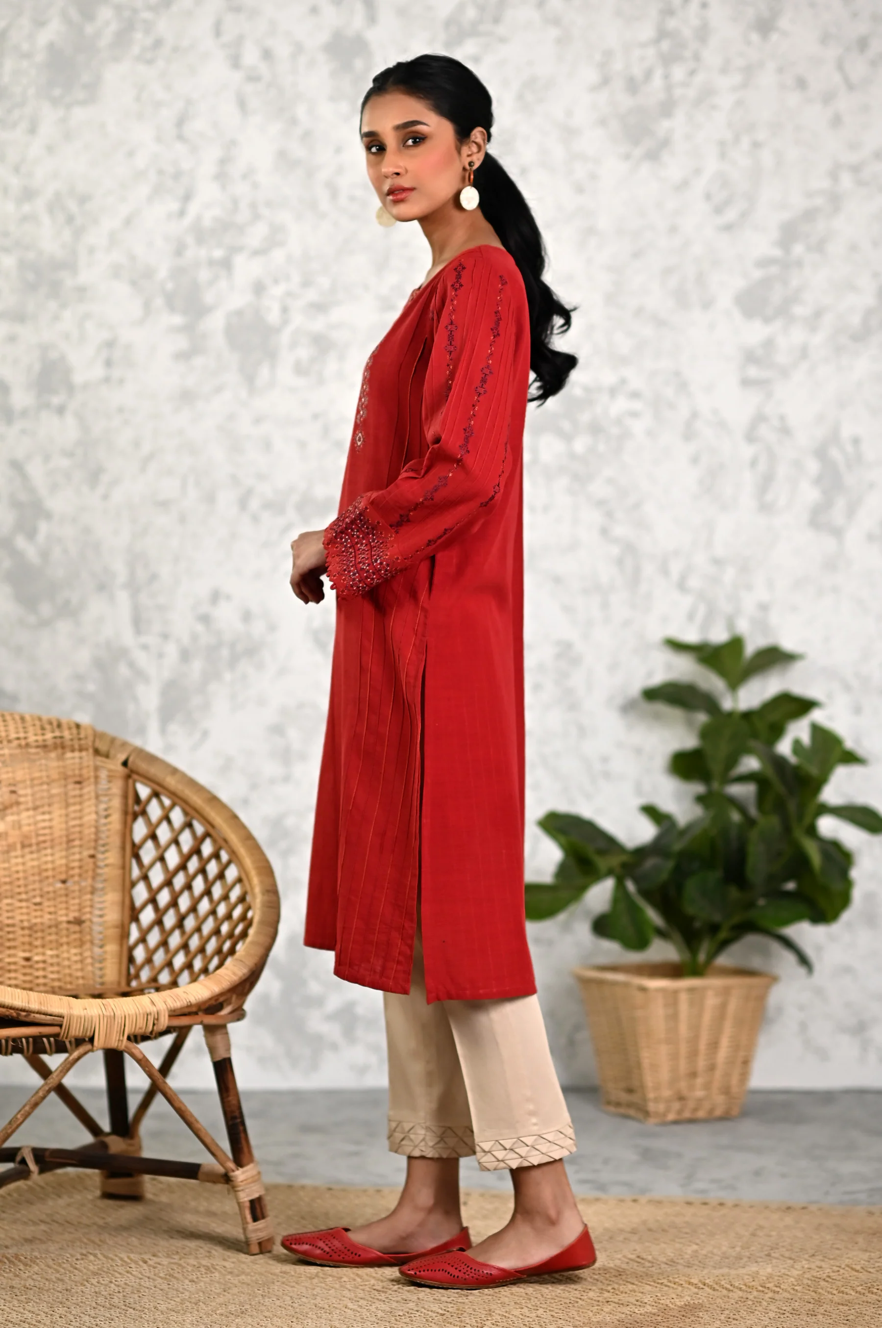 Stitched 1 Piece Embroidered Khaddar Shirt - Image 2