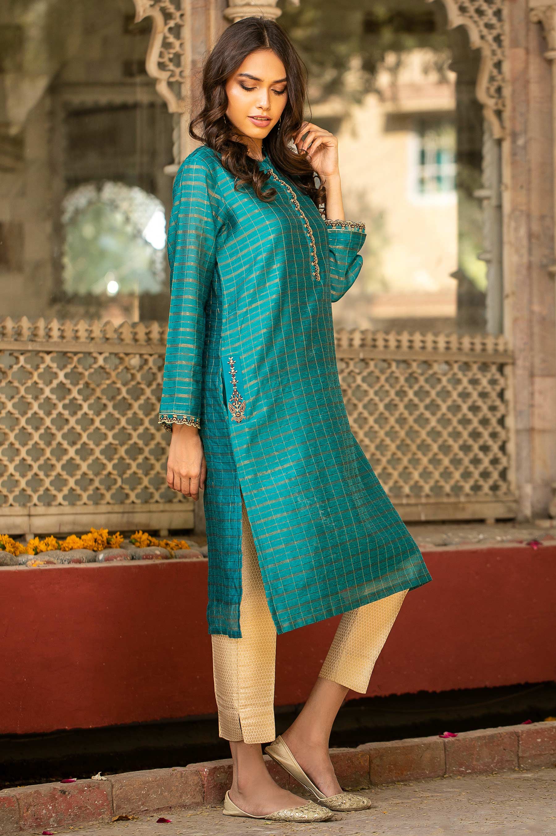 Stitched 1 Piece Khaddi Net Embroidered Shirt - Image 3