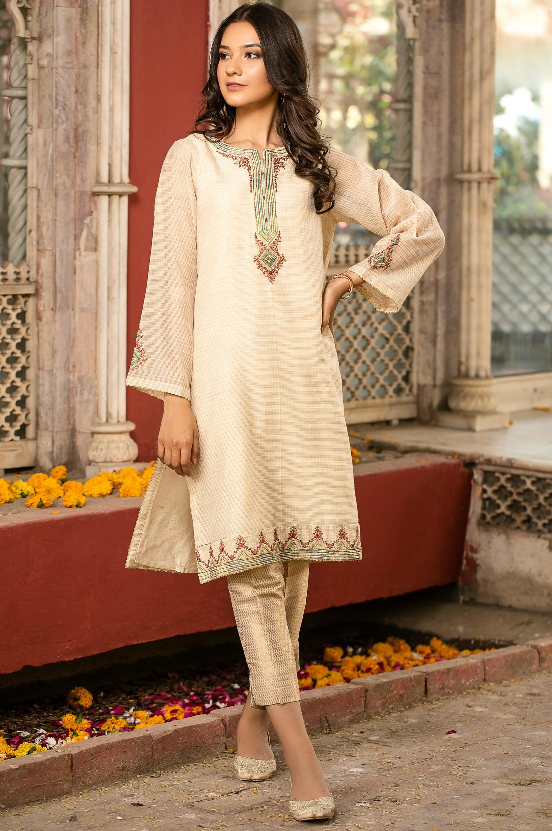 Stitched 1 Piece Khaddi Net Embroidered Shirt - Image 4