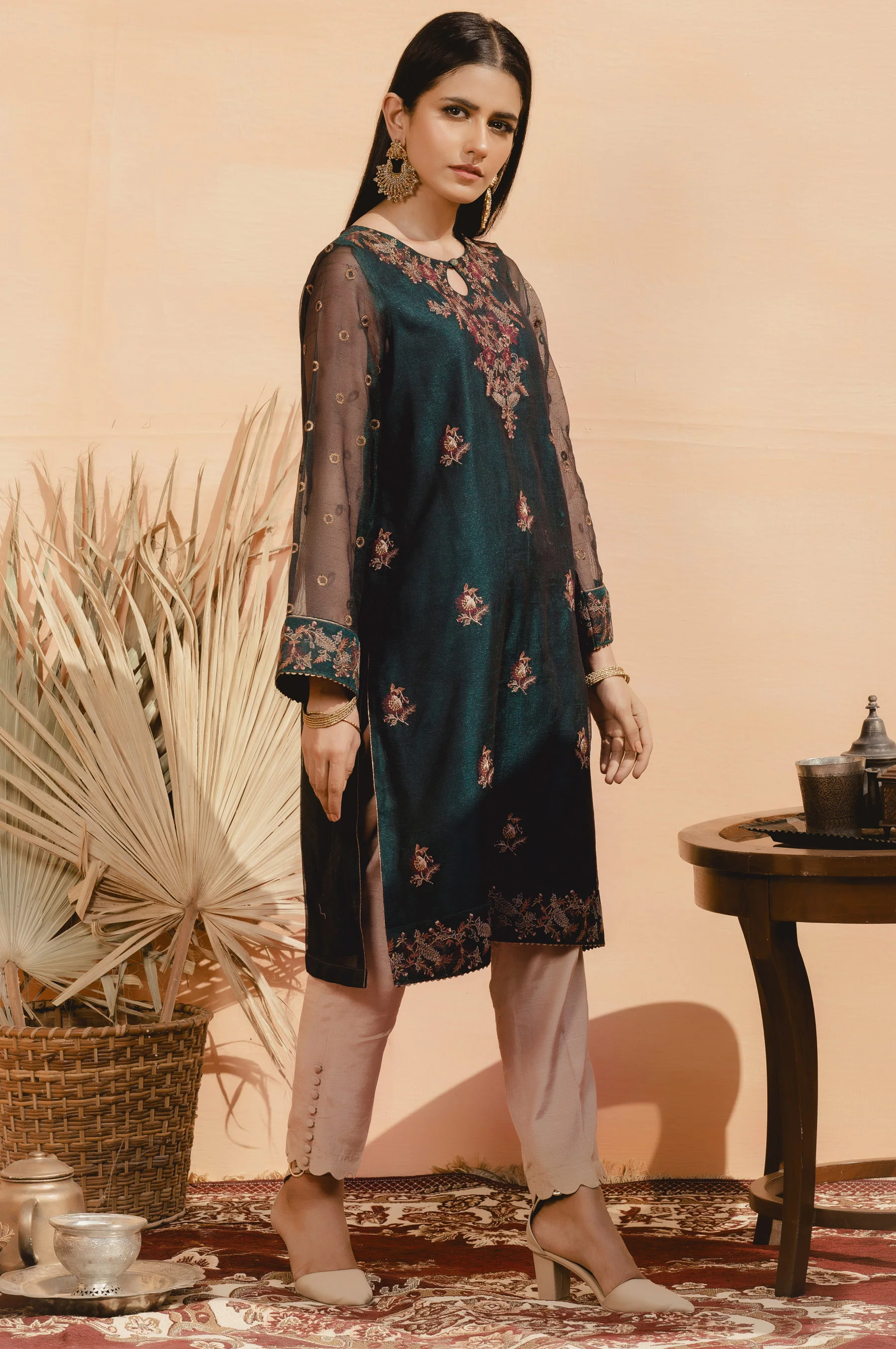 Stitched 1 Piece Khaddi Net Embroidered Shirt - Image 3