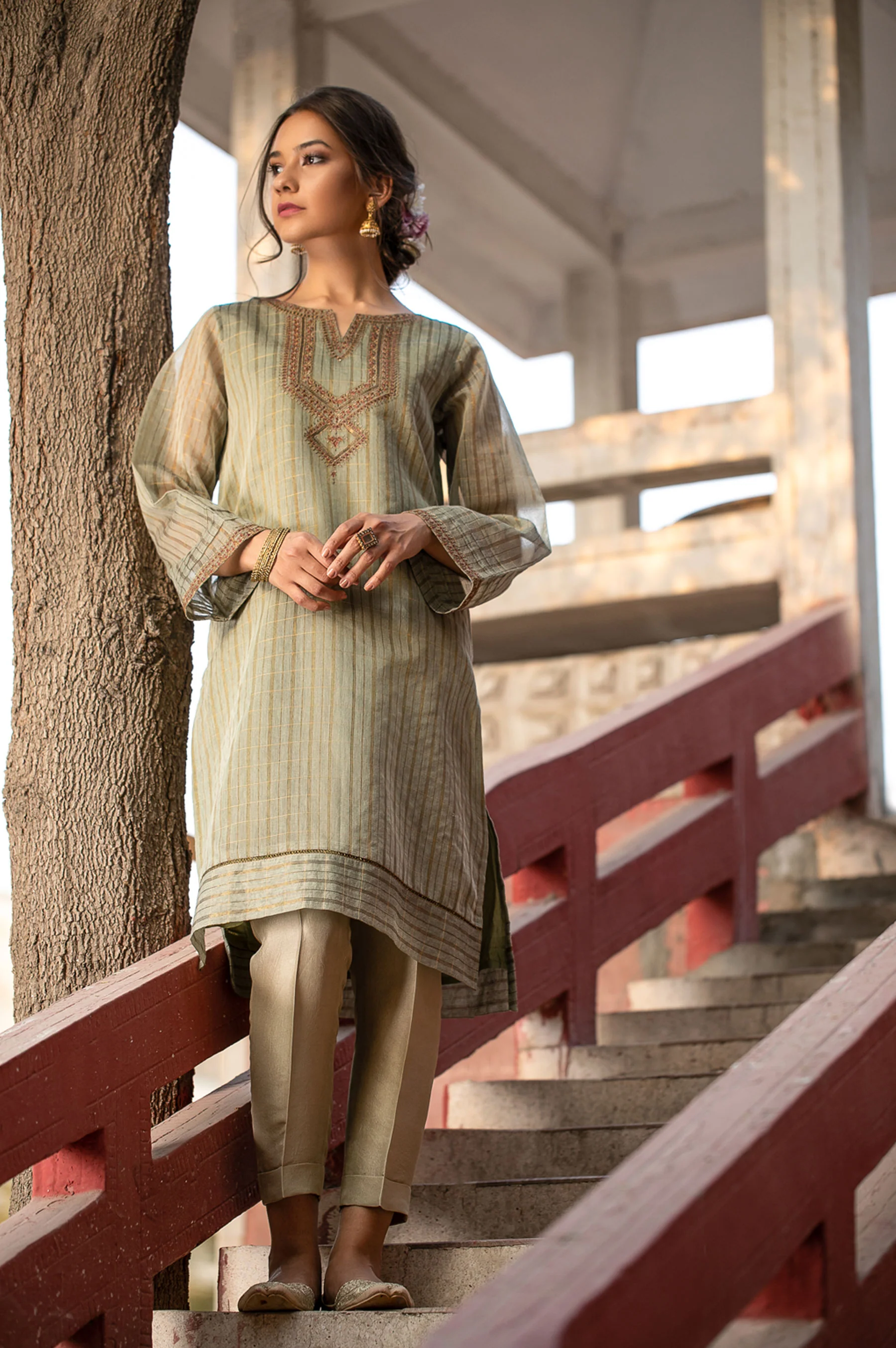 Stitched 1 Piece Khaddi Net Embroidered Shirt - Image 3