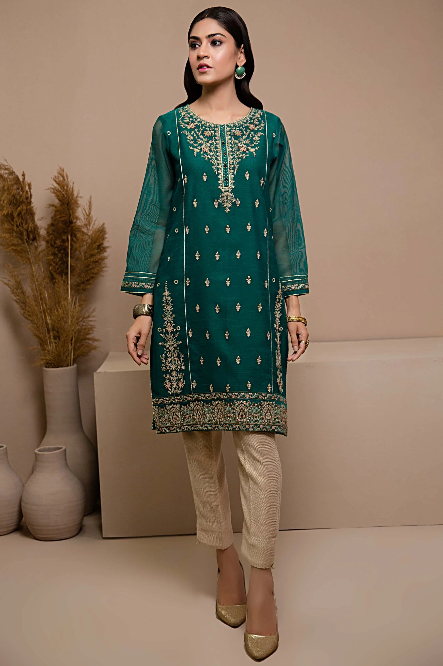 Stitched 1 Piece Khaddi Net Embroidered Shirt - Image 3