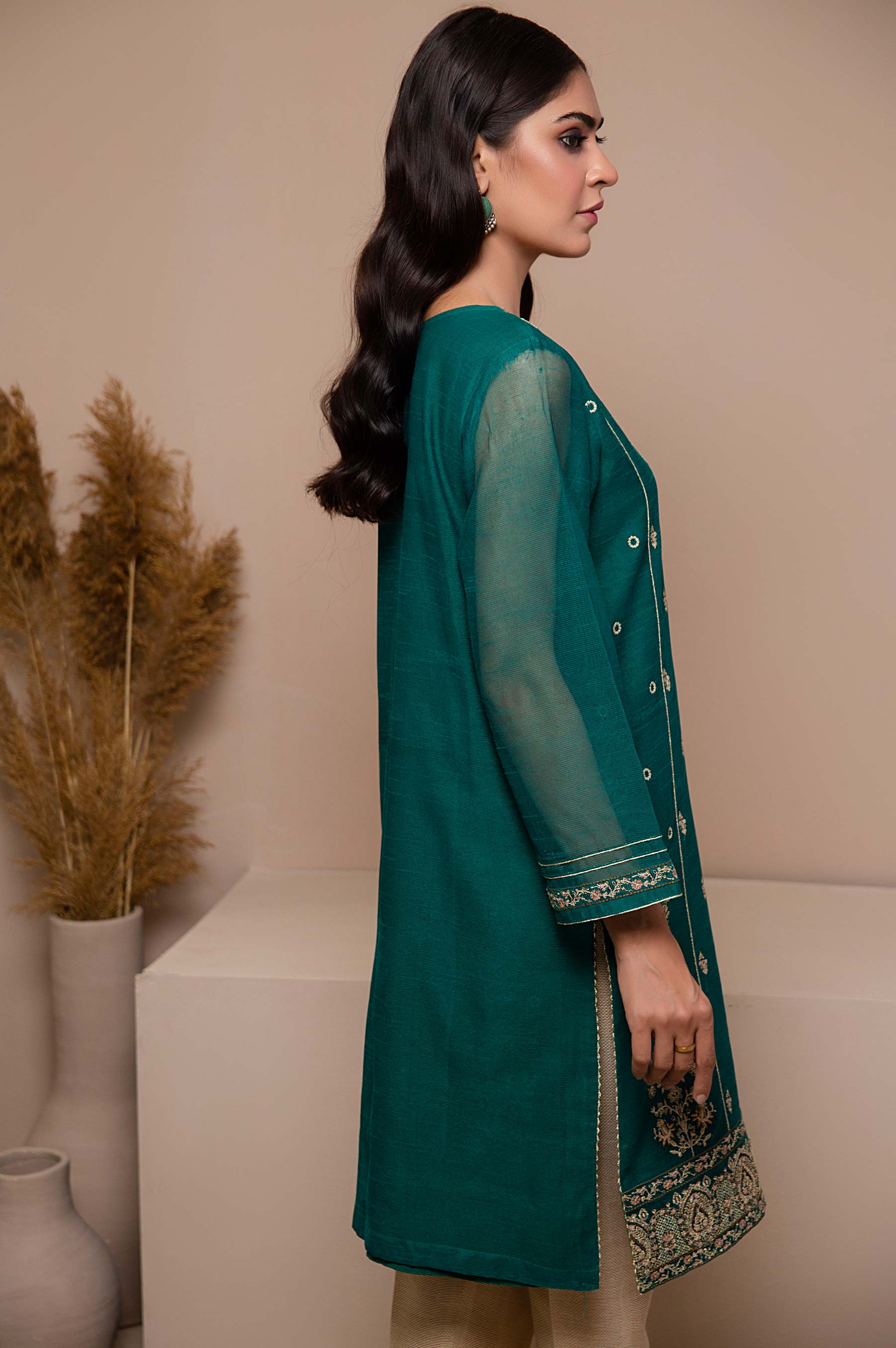 Stitched 1 Piece Khaddi Net Embroidered Shirt - Image 4