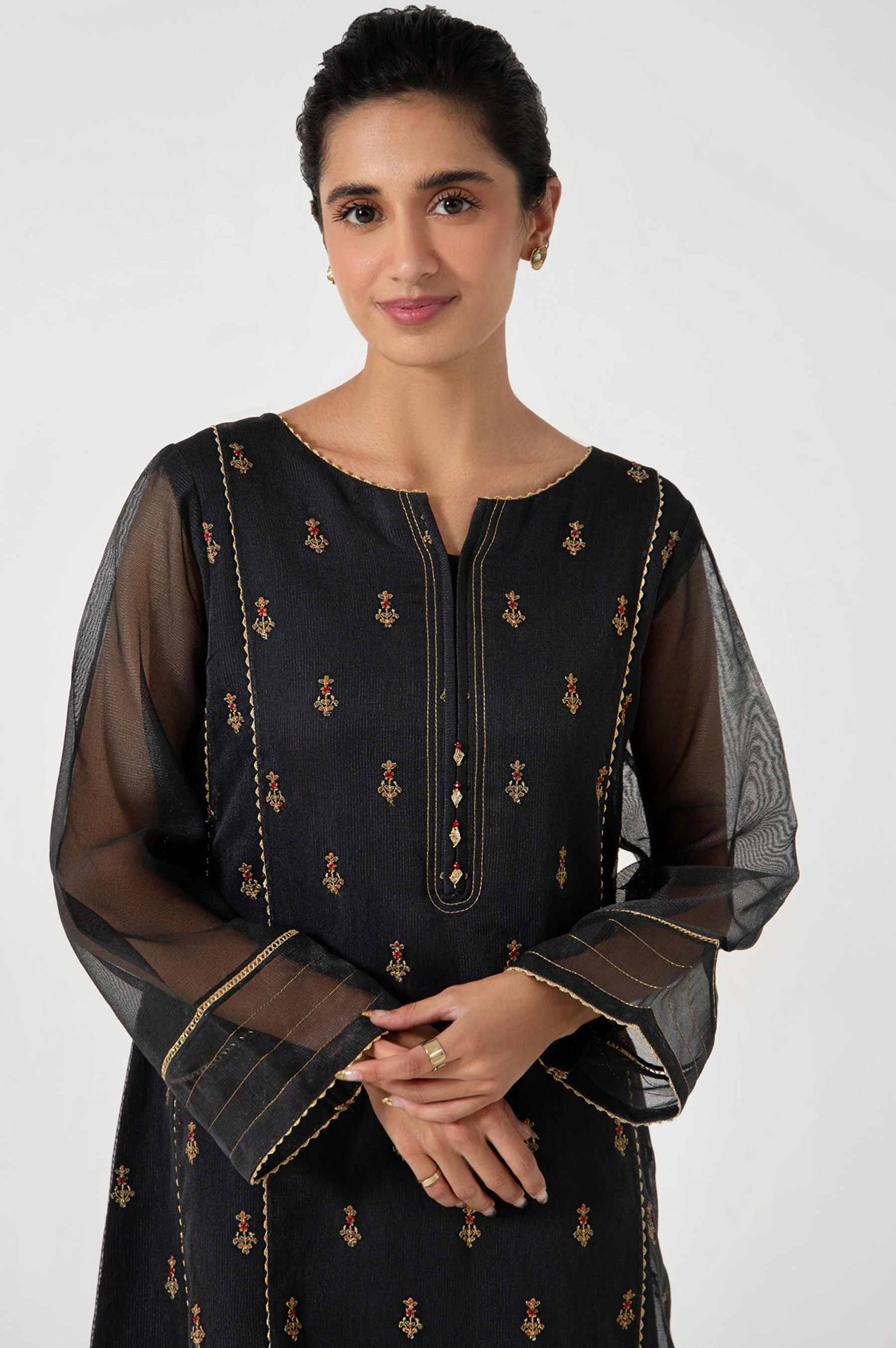 Stitched 1 Piece Embroidered Khaddi Net Shirt - Image 3