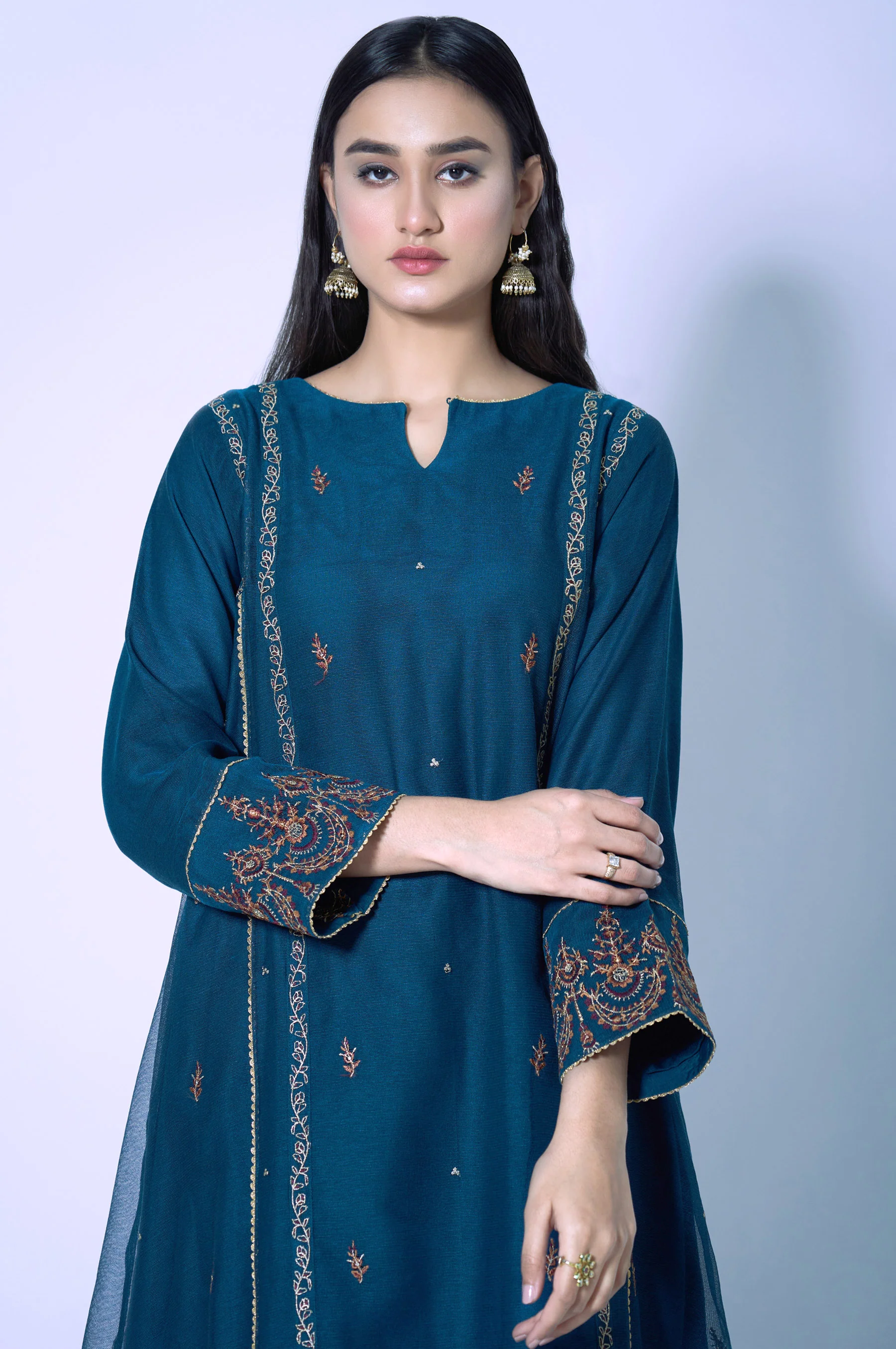 Stitched 1 Piece Khaddi Net Embroidered Shirt - Image 3