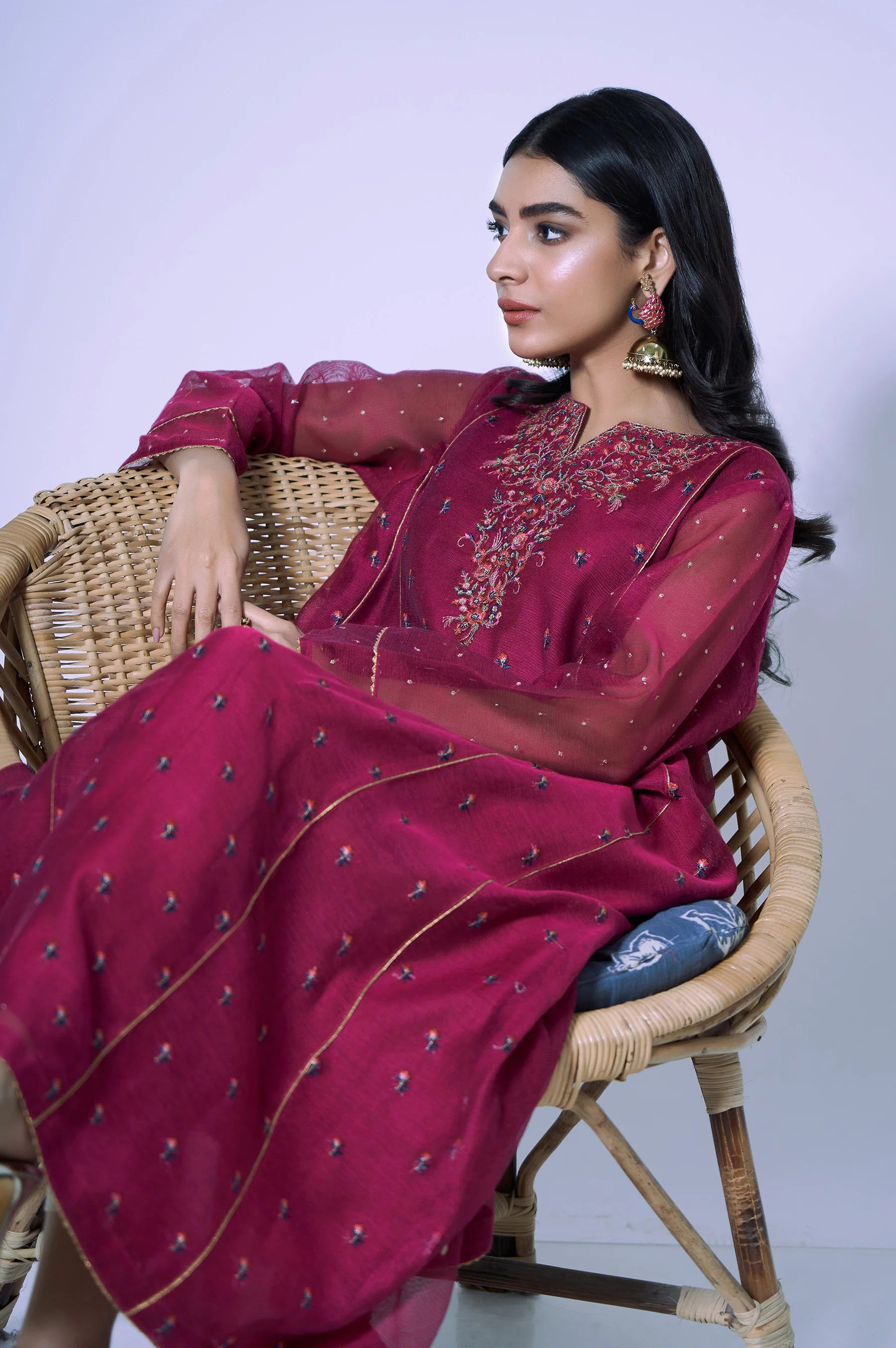 Stitched 1 Piece Khaddi Net Embroidered Shirt - Image 2