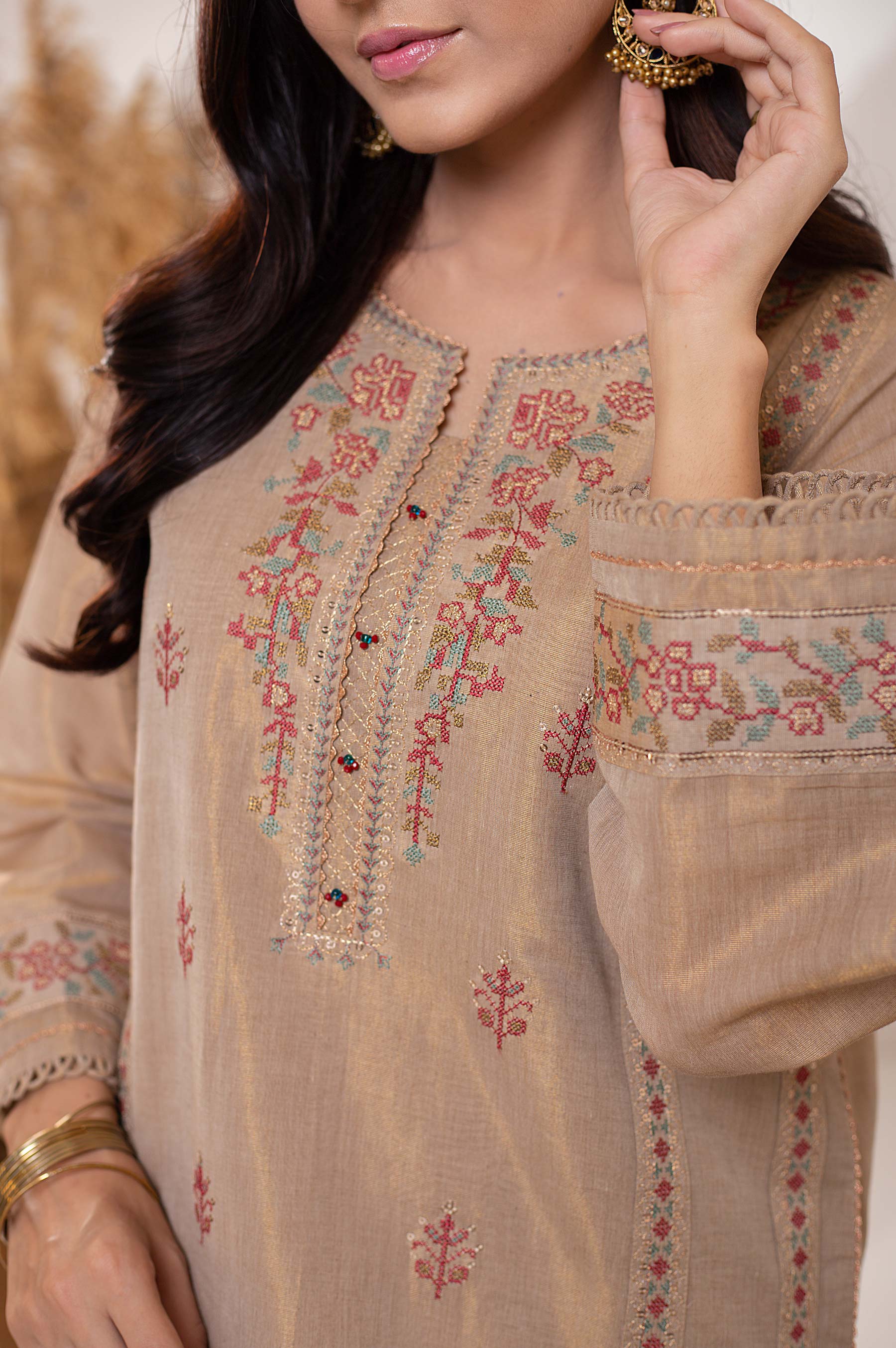 Stitched 1 Piece Mysuri Embroidered Shirt - Image 5