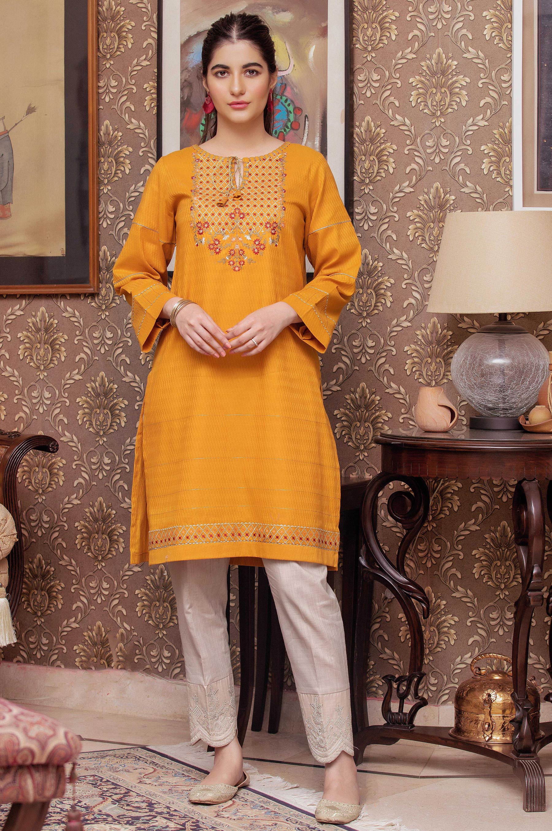 Stitched 1 Piece Embroidered Needle Chikan Top - Image 2