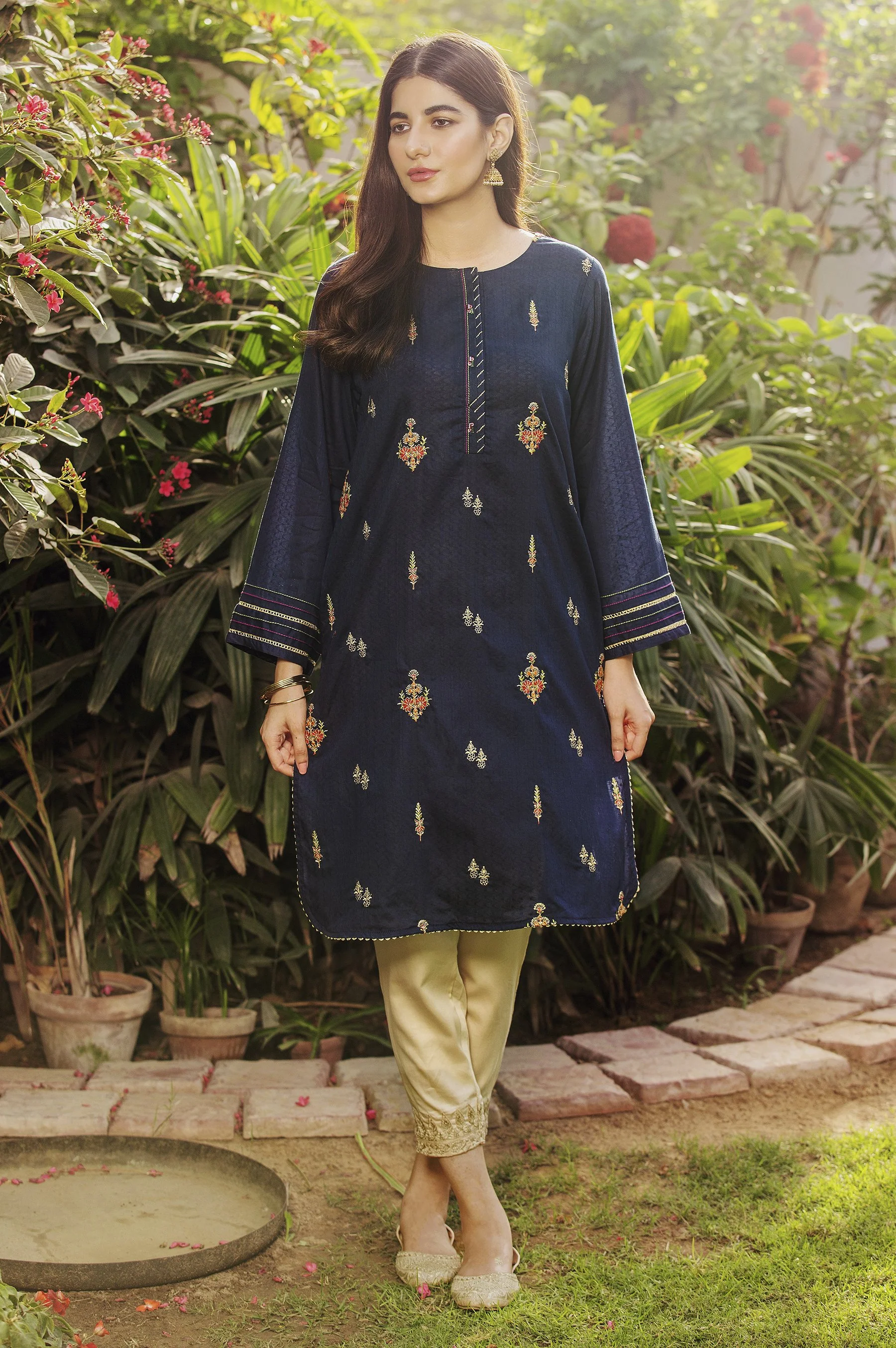 Stitched 1 Piece Embroidered Needle Chikan Shirt - Image 2
