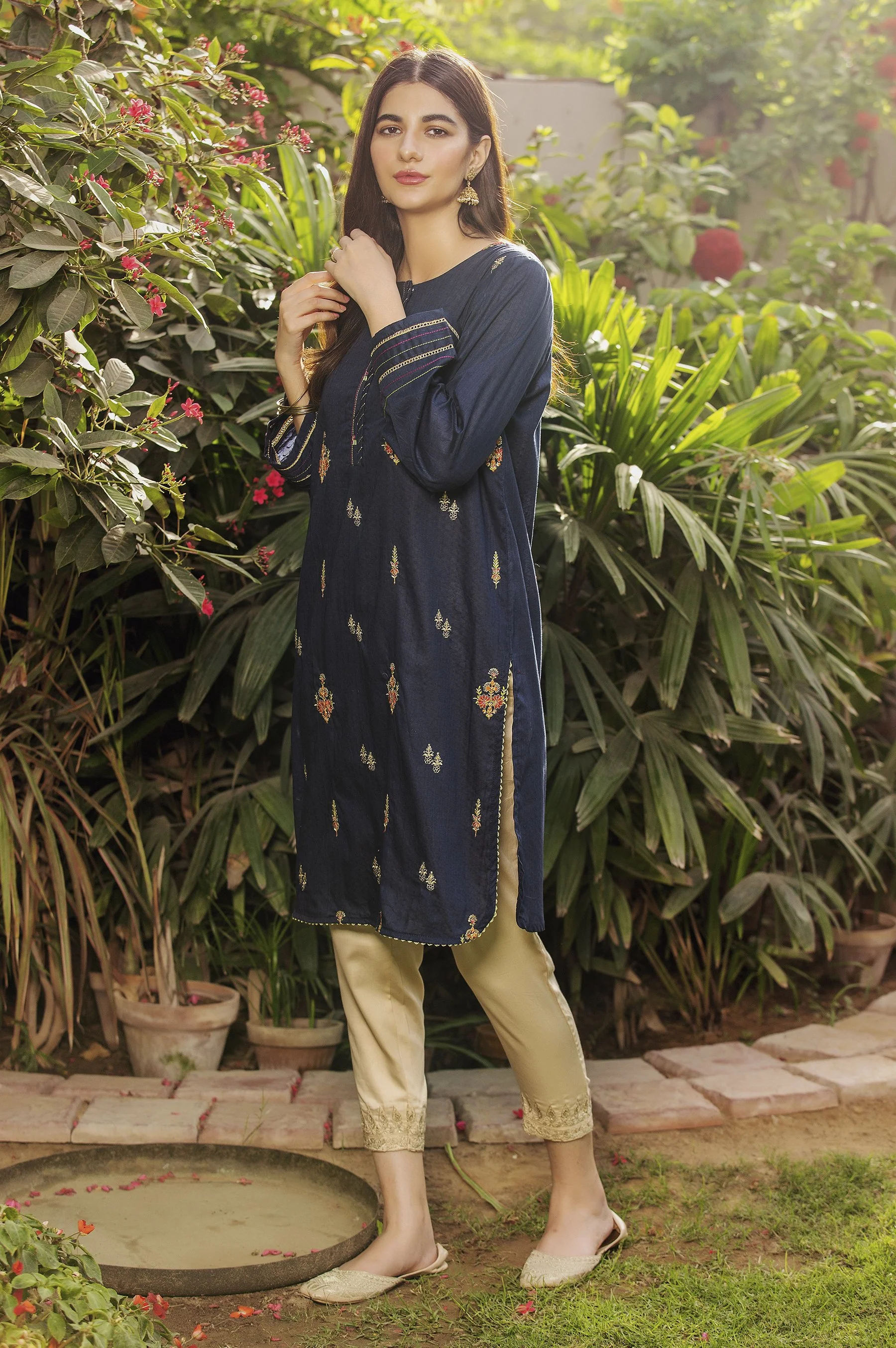 Stitched 1 Piece Embroidered Needle Chikan Shirt - Image 3