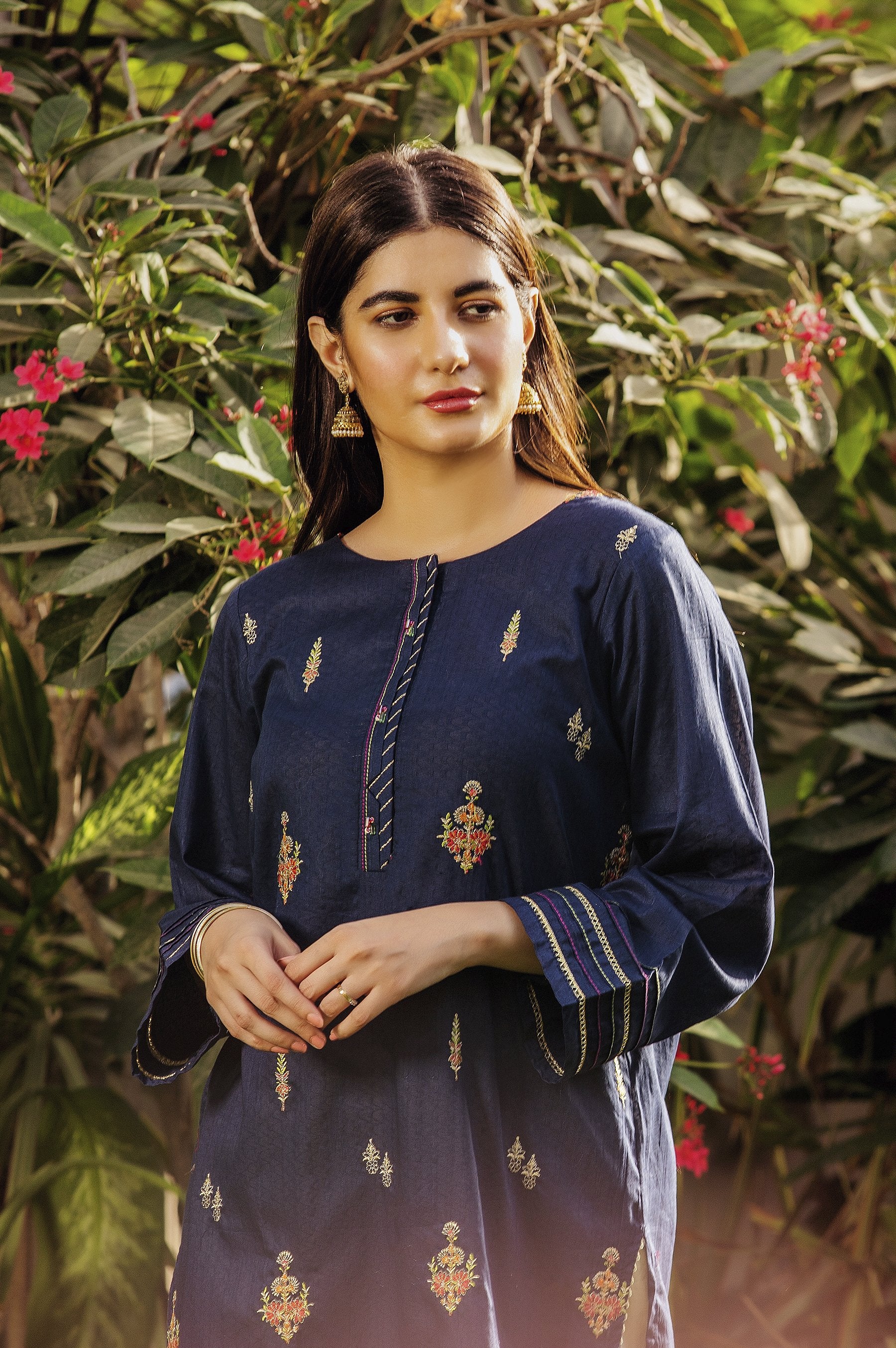 Stitched 1 Piece Embroidered Needle Chikan Shirt - Image 4