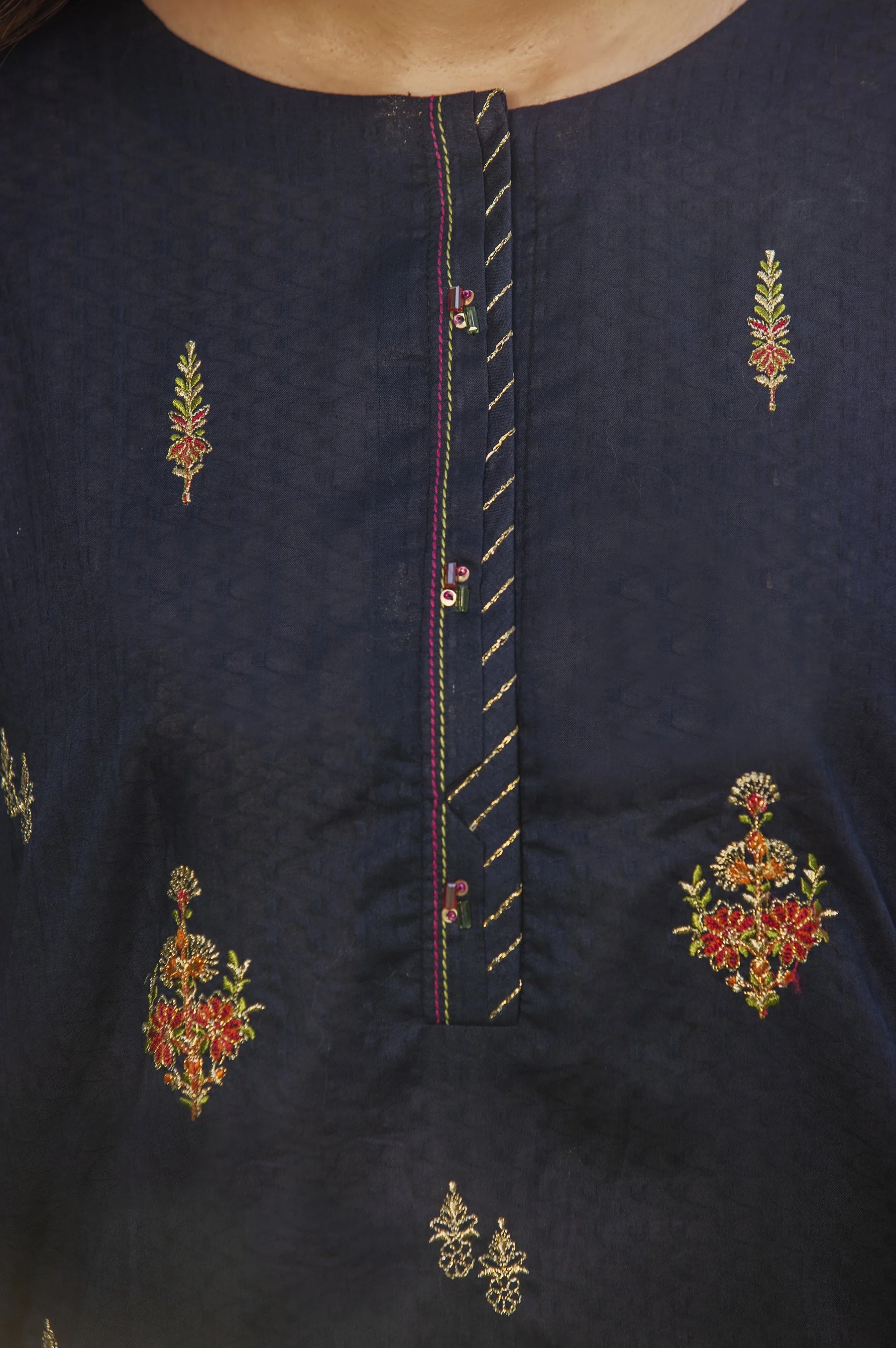 Stitched 1 Piece Embroidered Needle Chikan Shirt - Image 5
