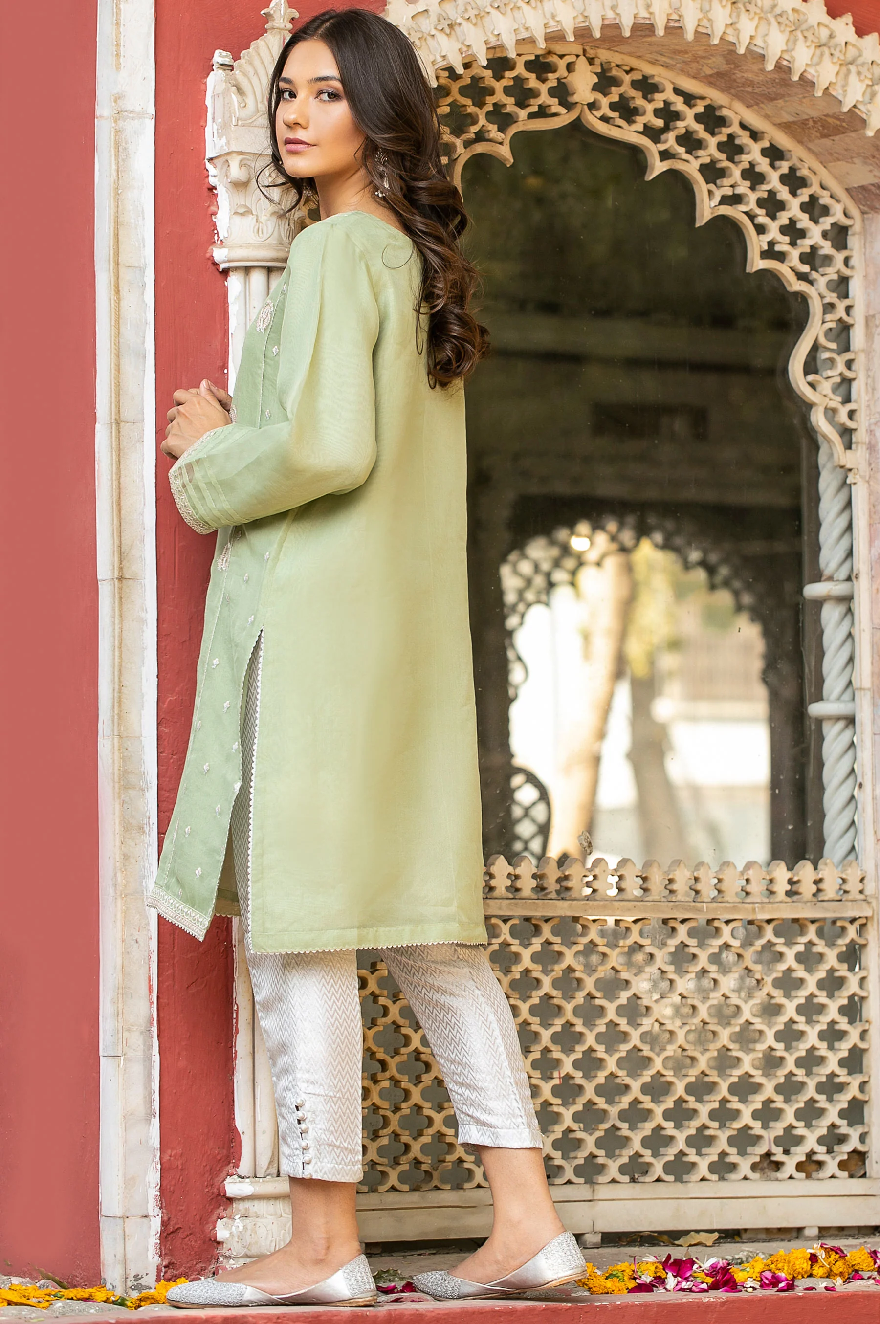 Stitched 1 Piece Organza Embroidered Shirt - Image 2
