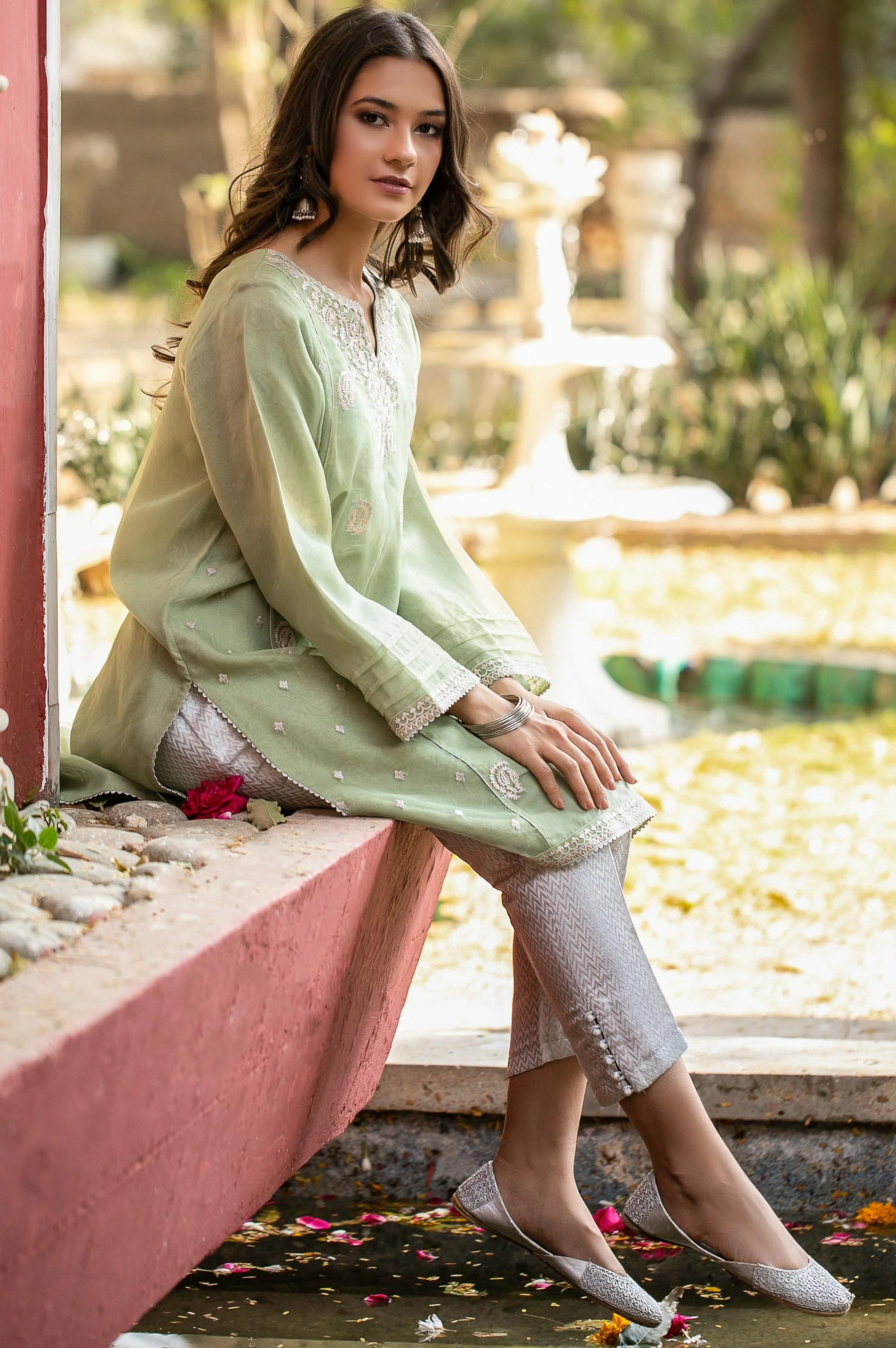 Stitched 1 Piece Organza Embroidered Shirt - Image 3