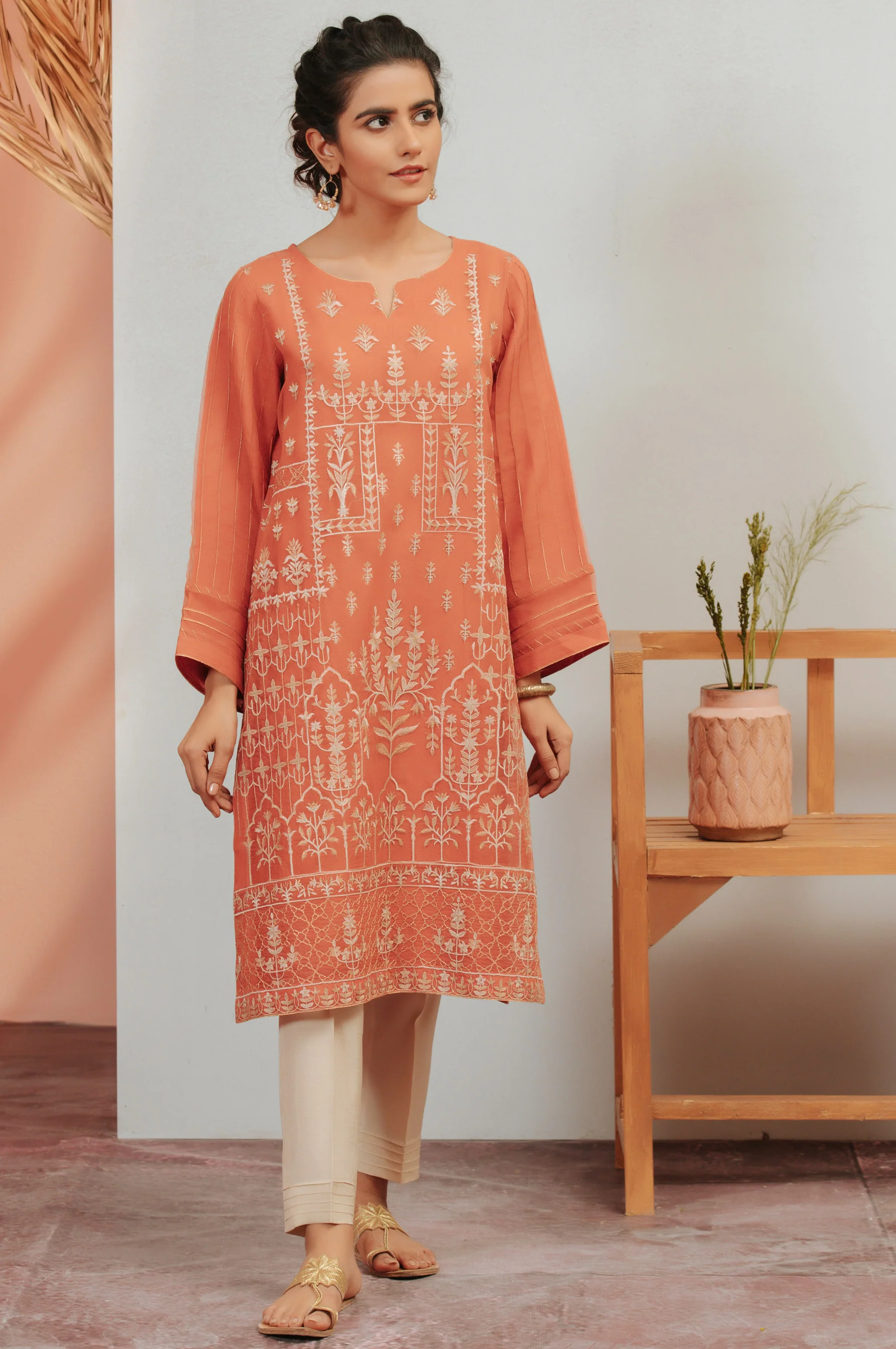 Stitched 1 Piece Organza Embroidered Shirt - Image 2