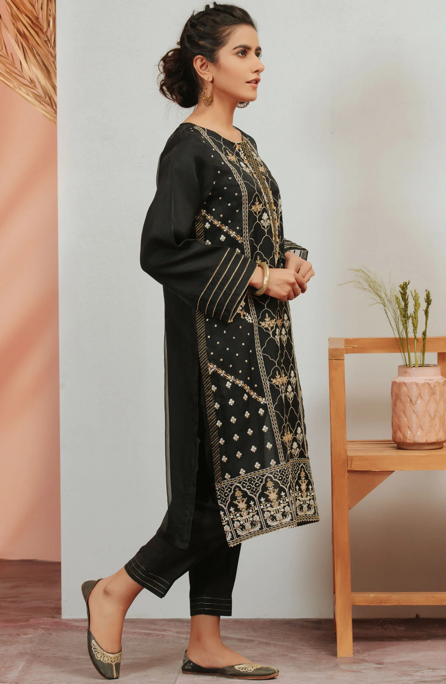 Stitched 1 Piece Organza Embroidered Shirt - Image 3