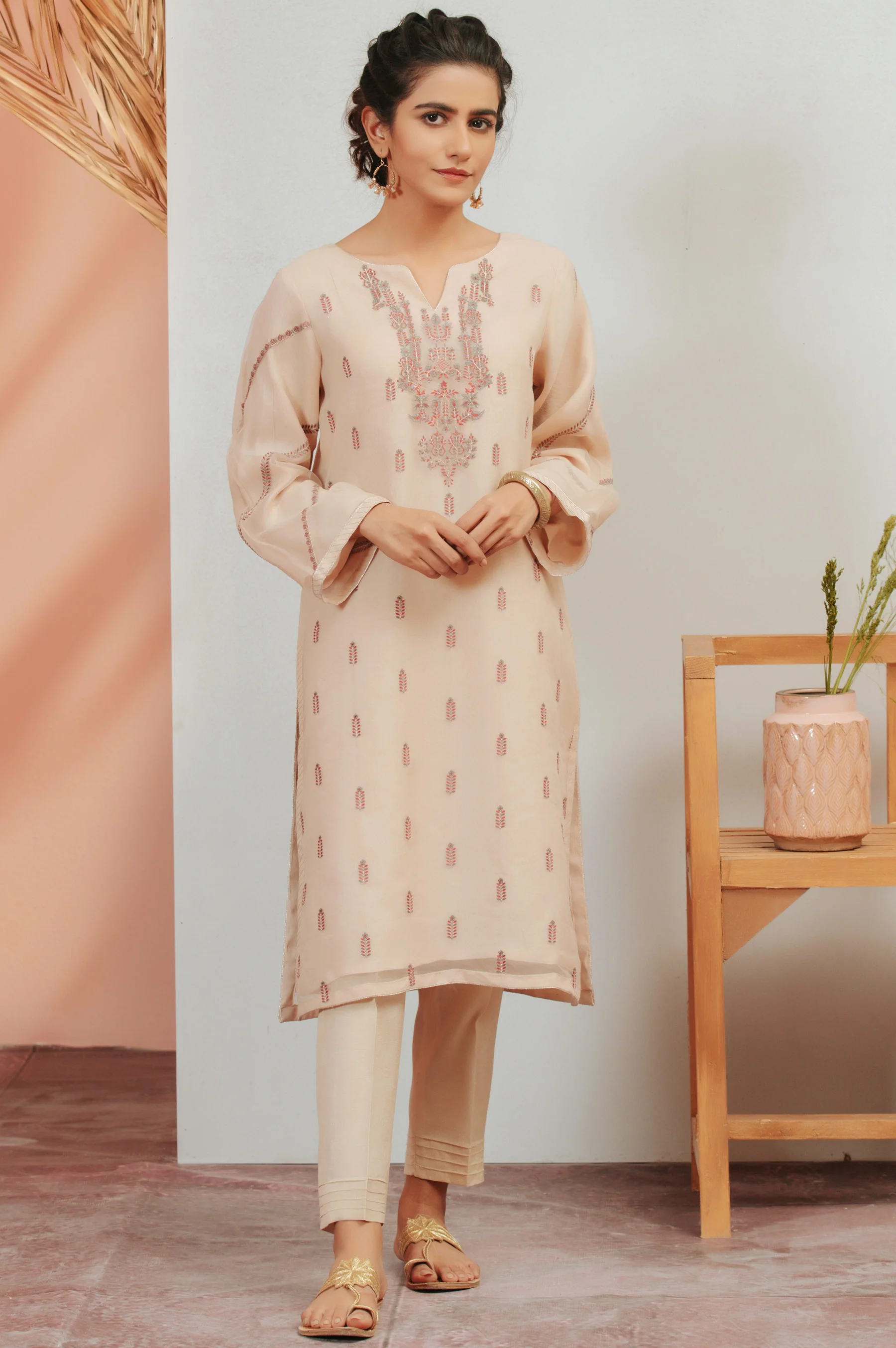 Stitched 1 Piece Organza Embroidered Shirt - Image 2
