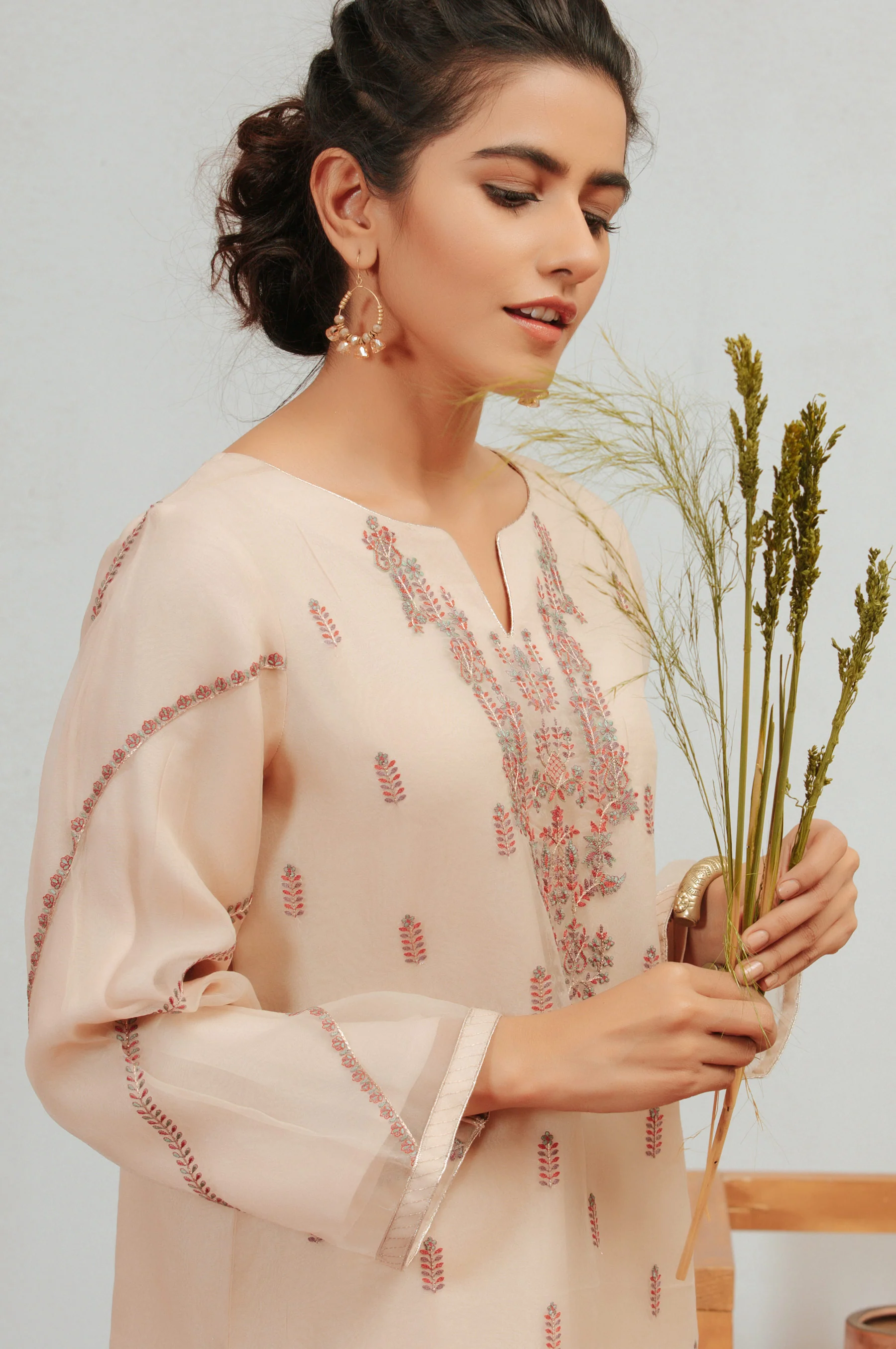 Stitched 1 Piece Organza Embroidered Shirt - Image 3