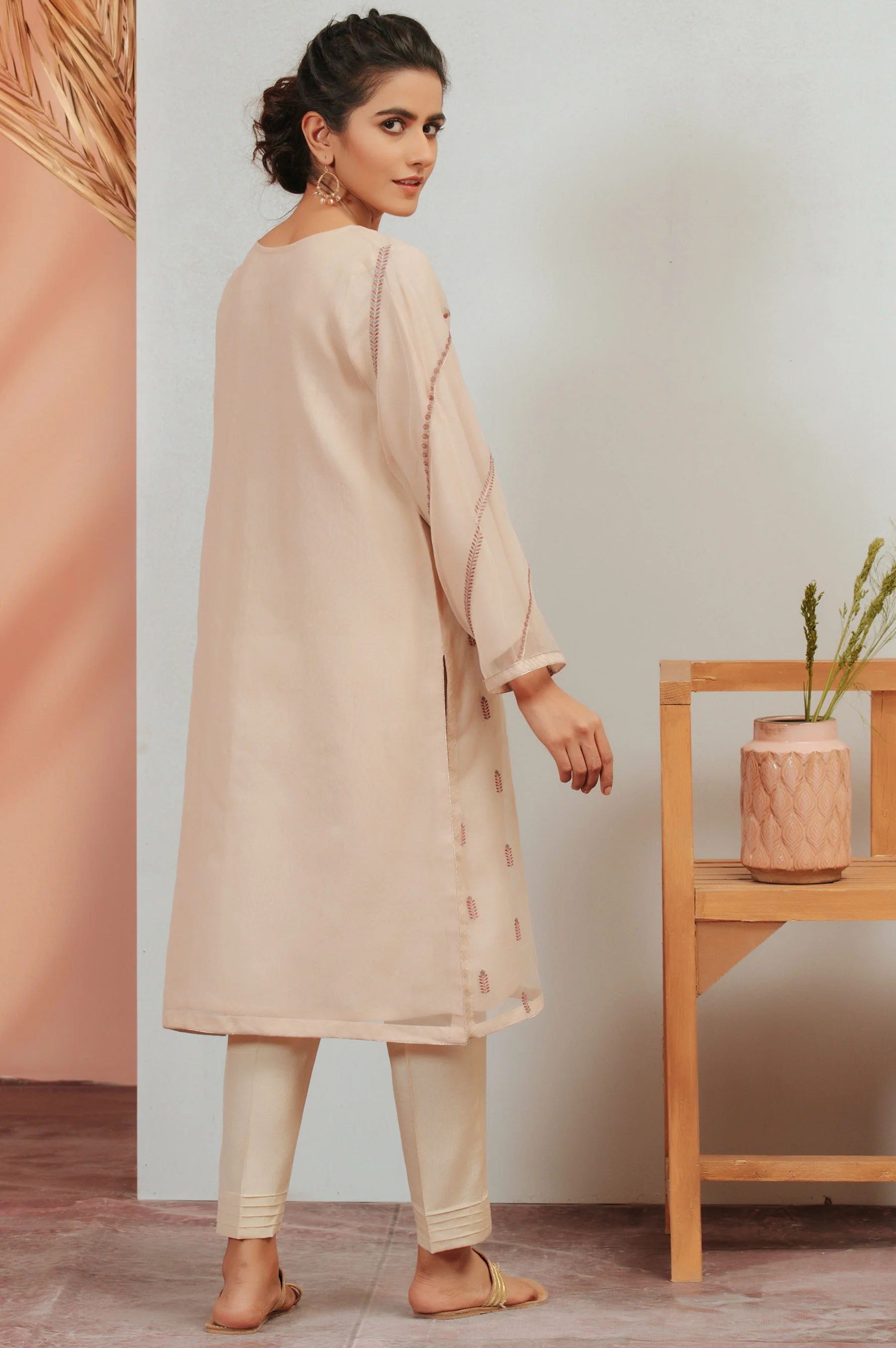 Stitched 1 Piece Organza Embroidered Shirt - Image 4