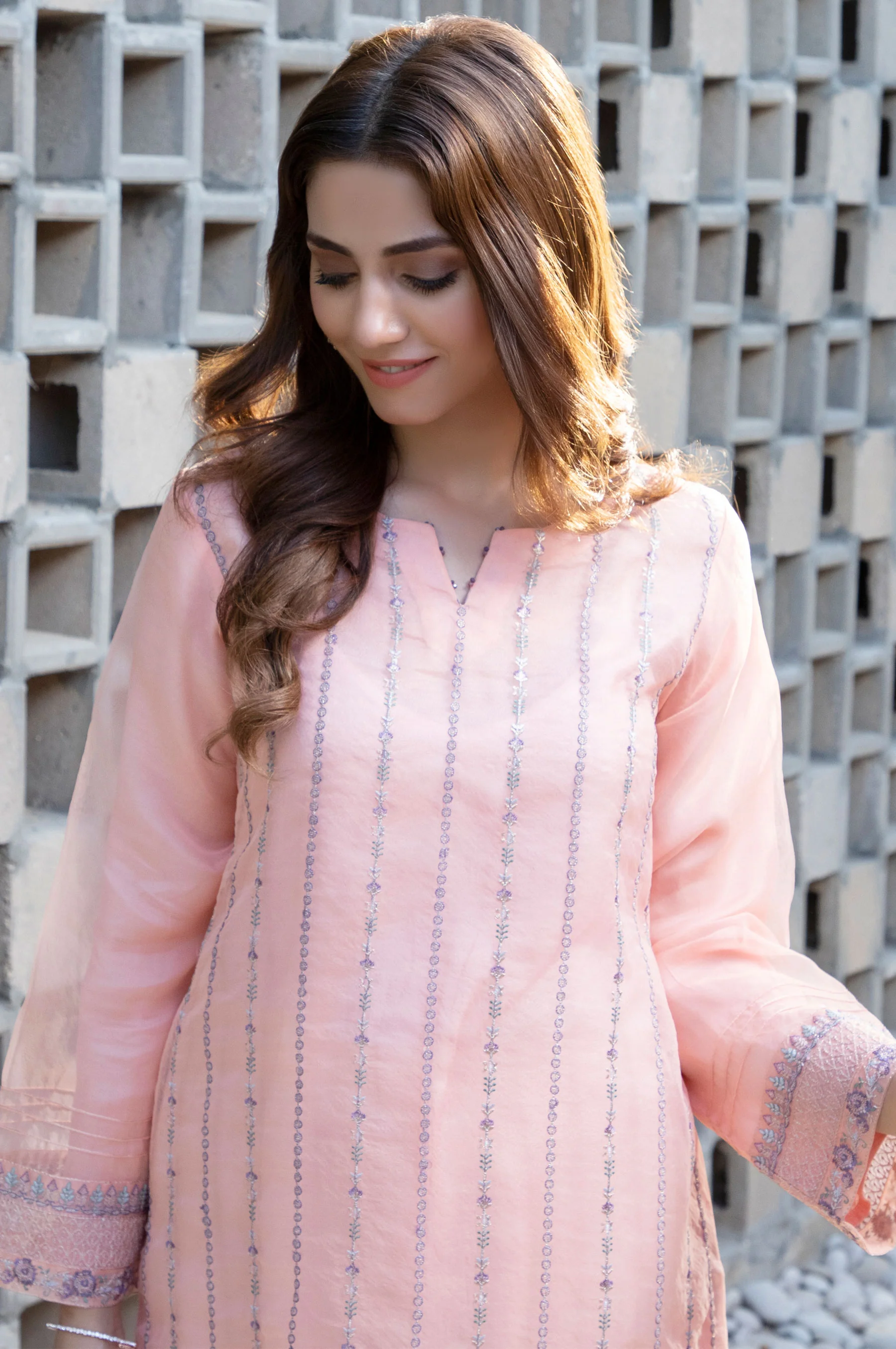 Stitched 1 Piece Organza Embroidered Shirt - Image 2