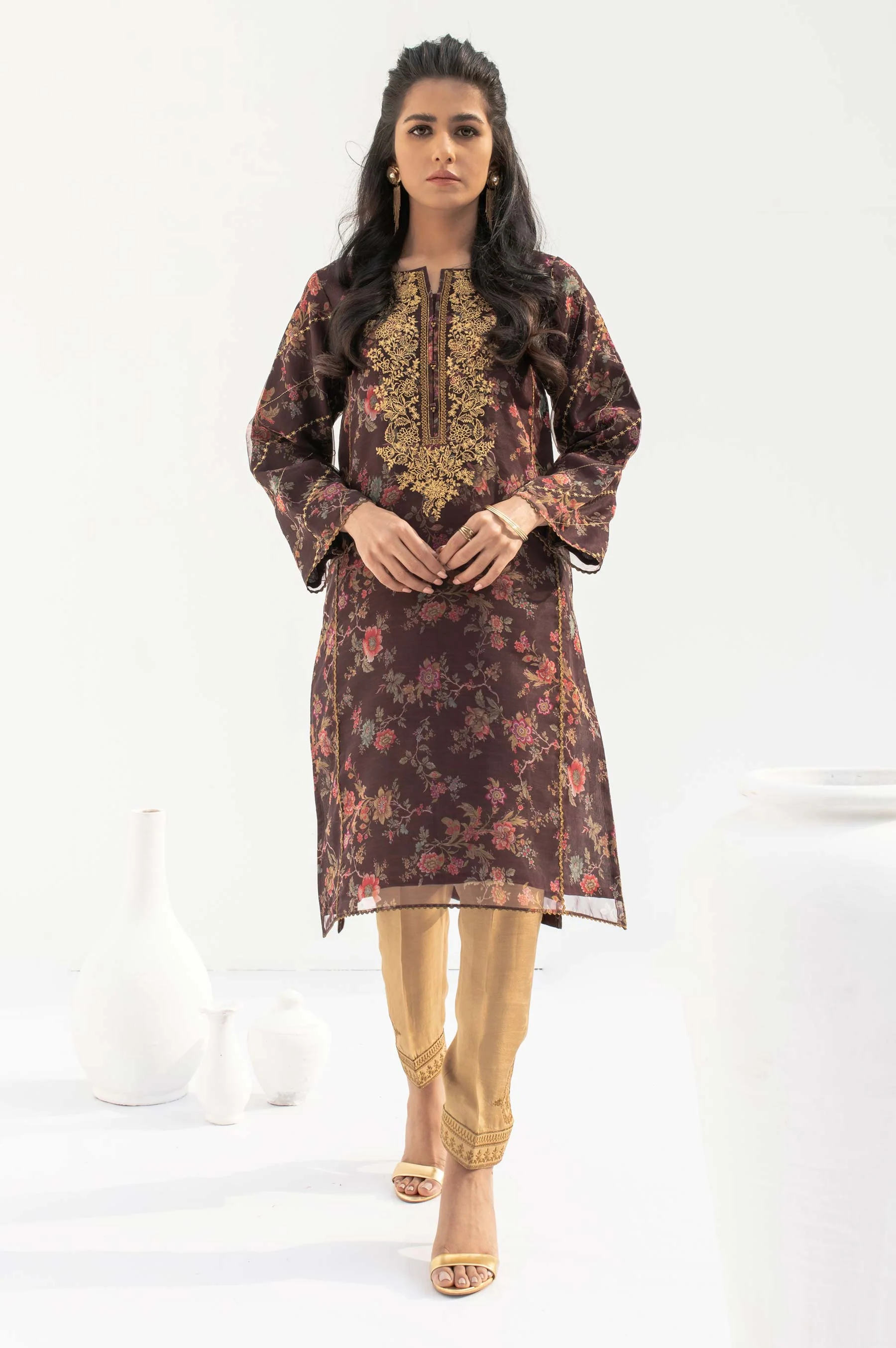 Stitched 1 Piece Embroidered and Printed Organza Shirt - Image 2
