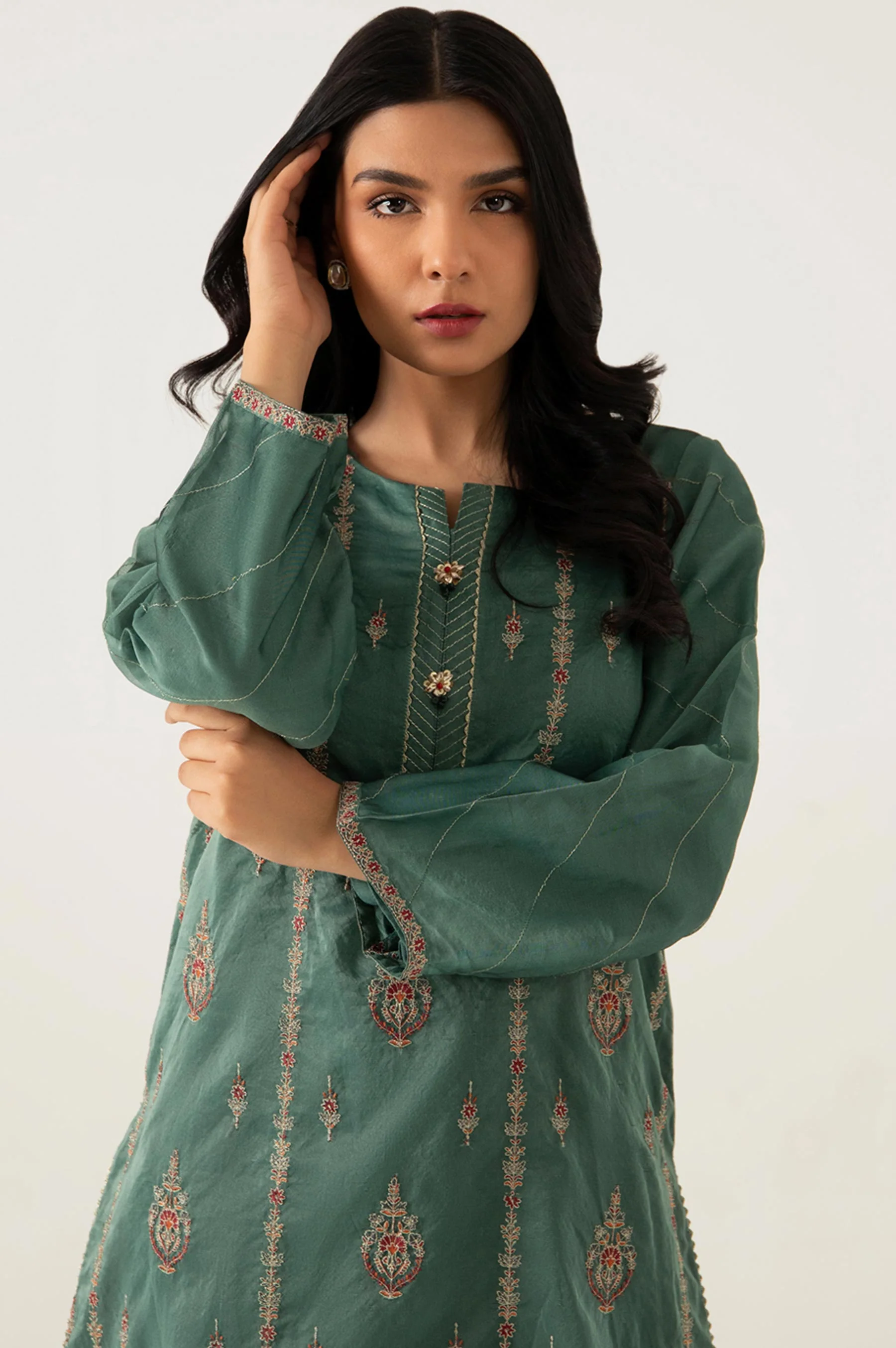 Stitched 1 Piece Organzat Embroidered Shirt - Image 2