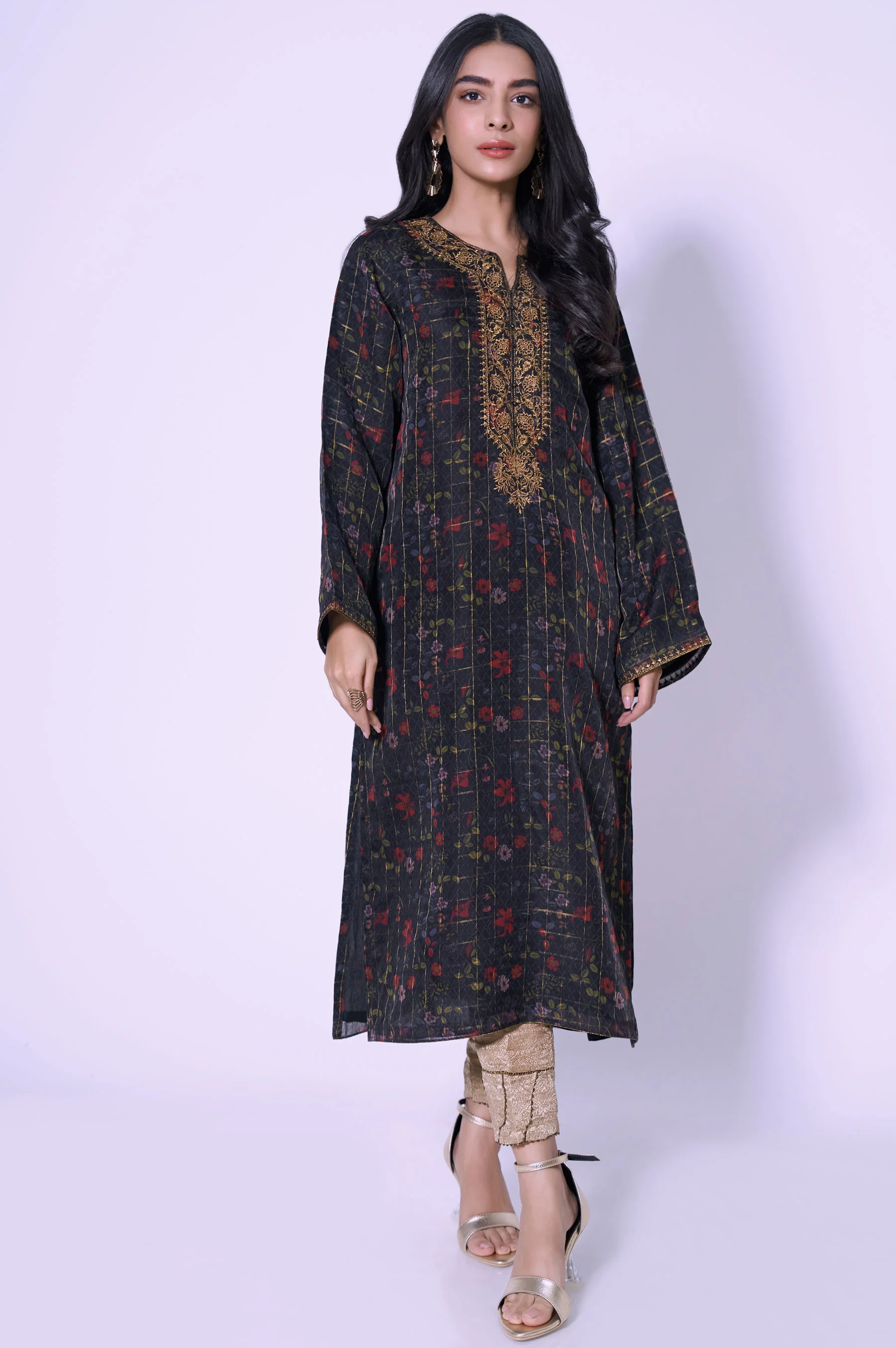 Stitched 1 Piece Printed Organza Embroidered Shirt - Image 2