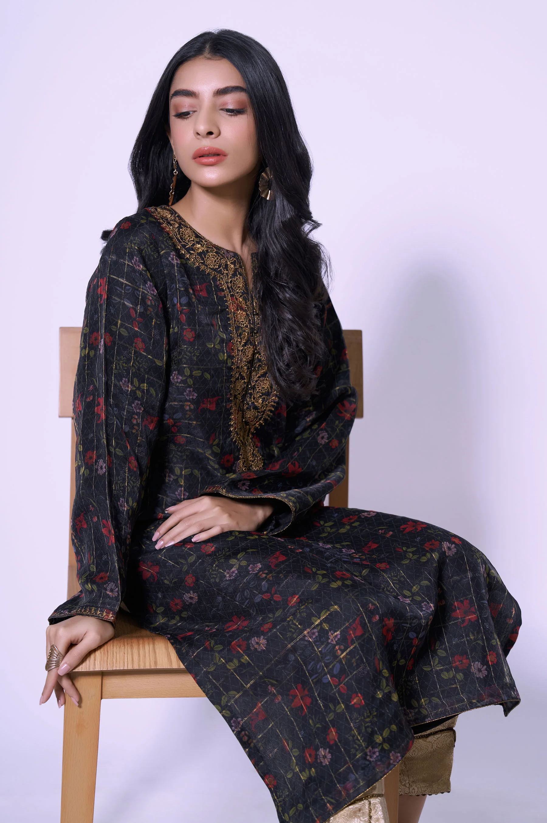 Stitched 1 Piece Printed Organza Embroidered Shirt - Image 3