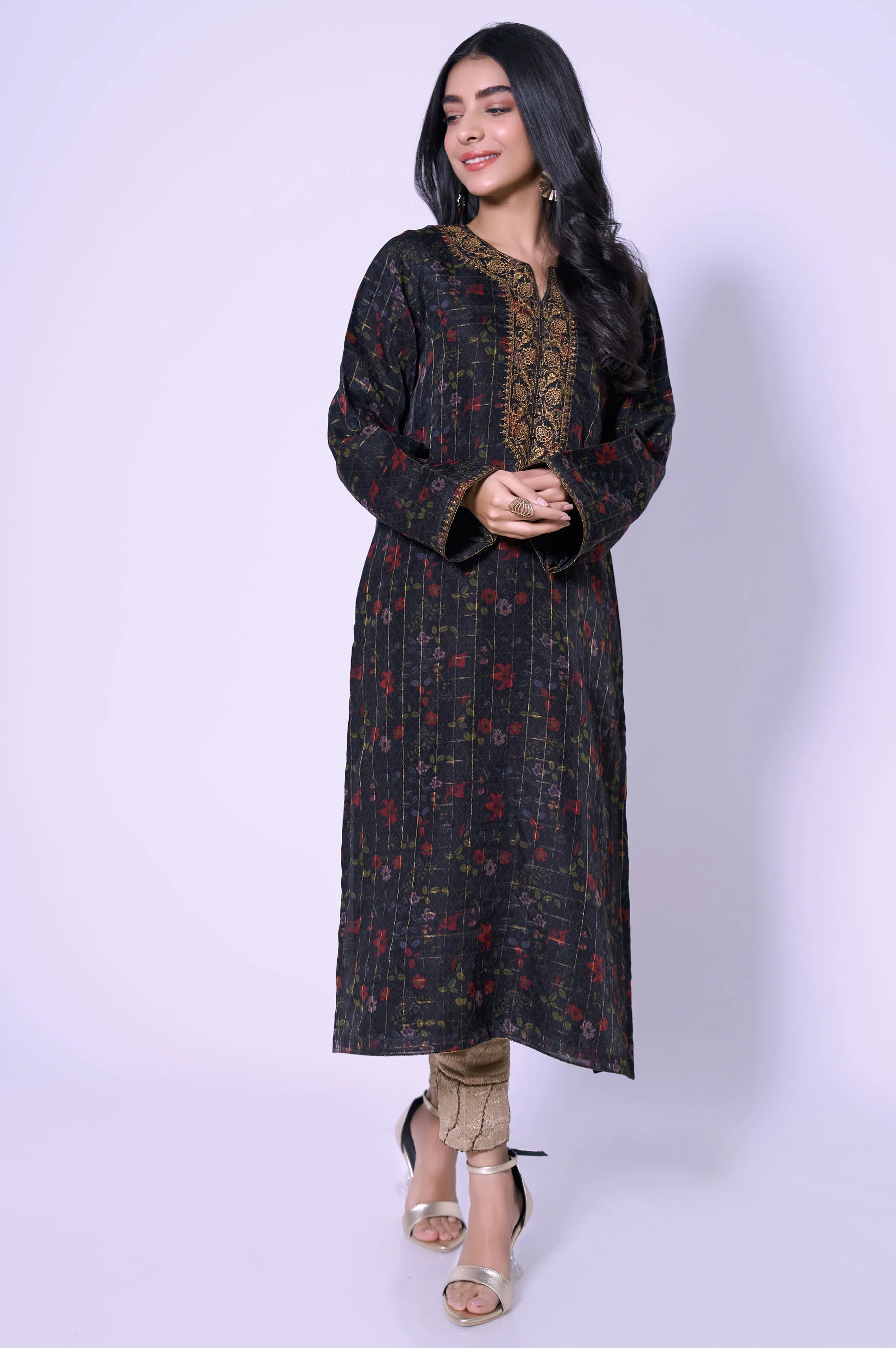 Stitched 1 Piece Printed Organza Embroidered Shirt - Image 5