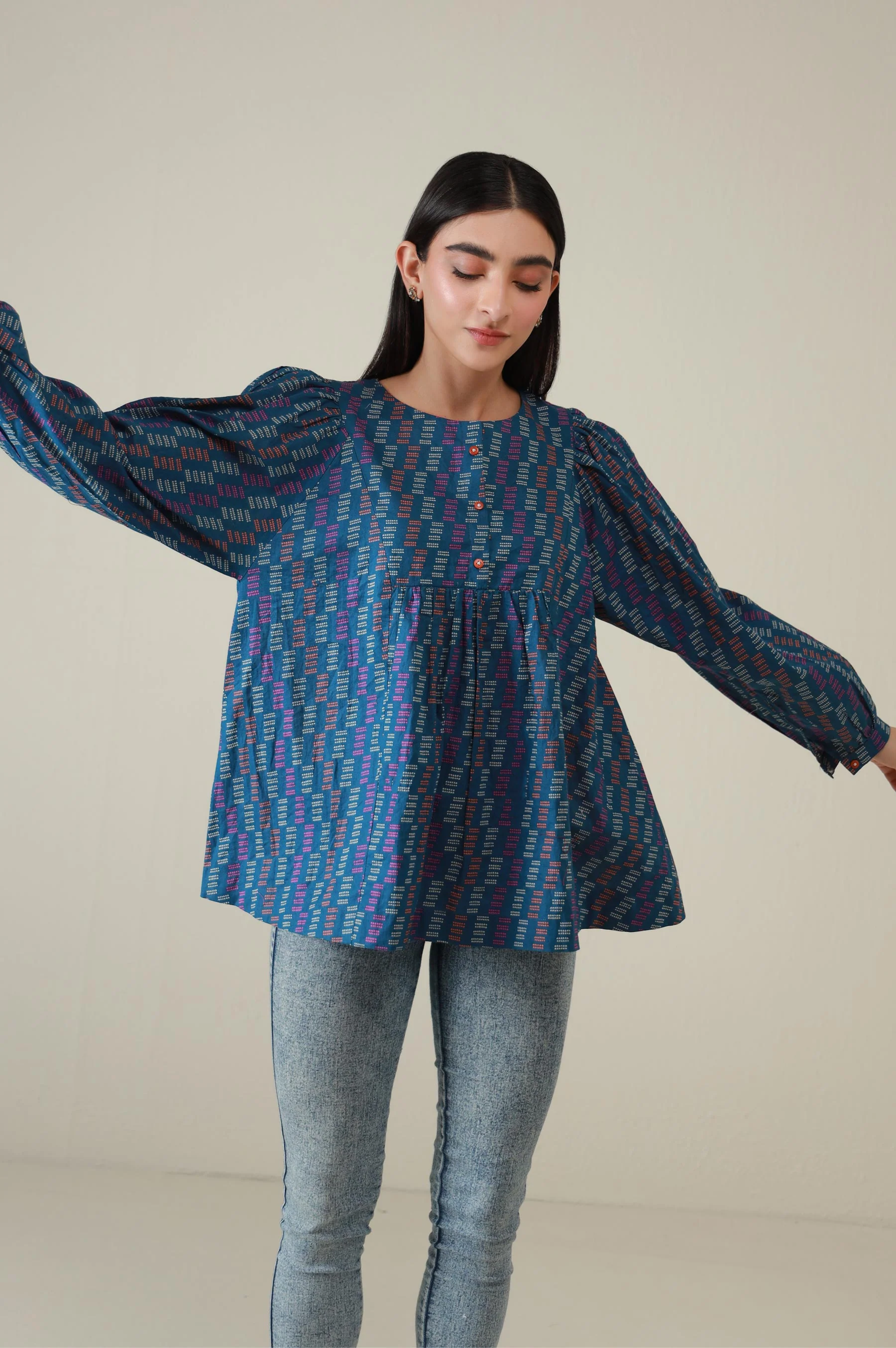 Stitched 1 Piece Stylized Printed Cambric Top - Image 6