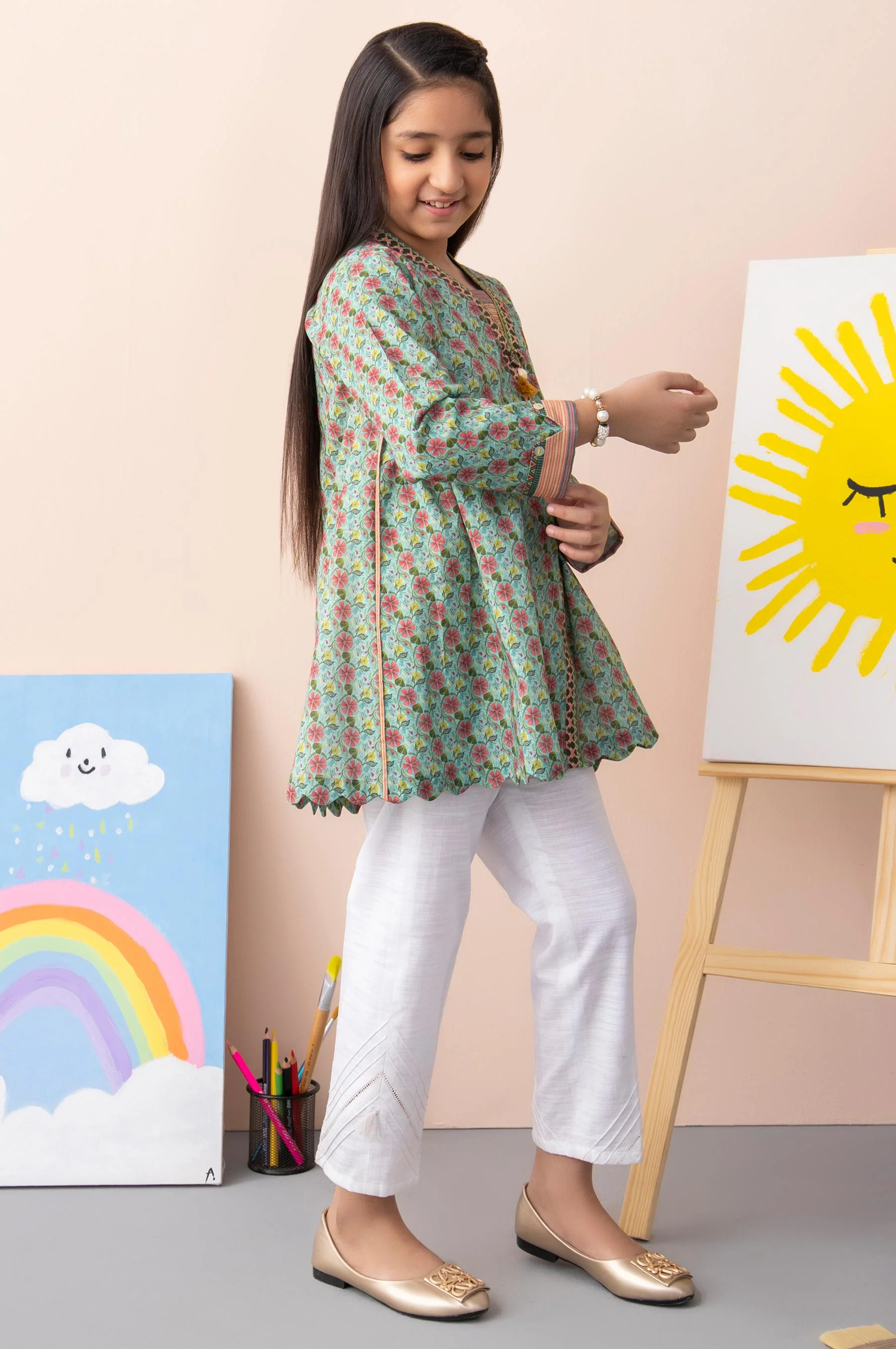 Stitched 1 Piece Printed Cambric Junior Shirt - Image 3