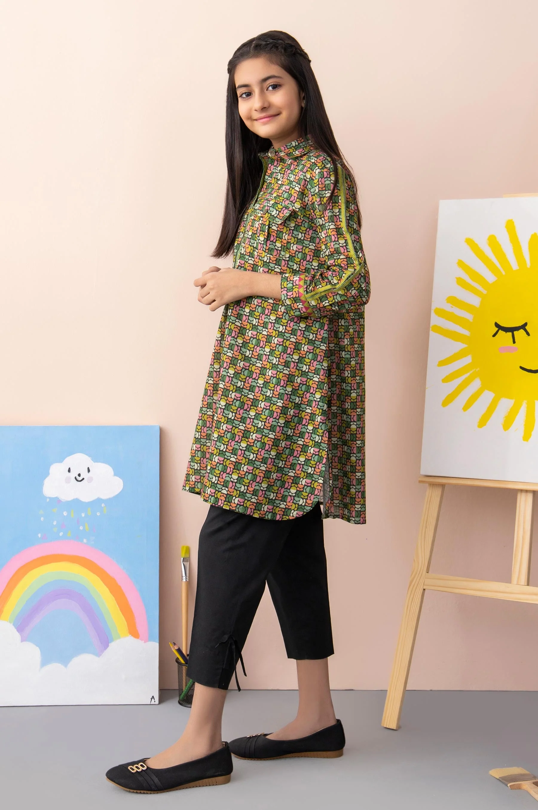 Stitched 1 Piece Printed Cambric Junior Shirt - Image 4