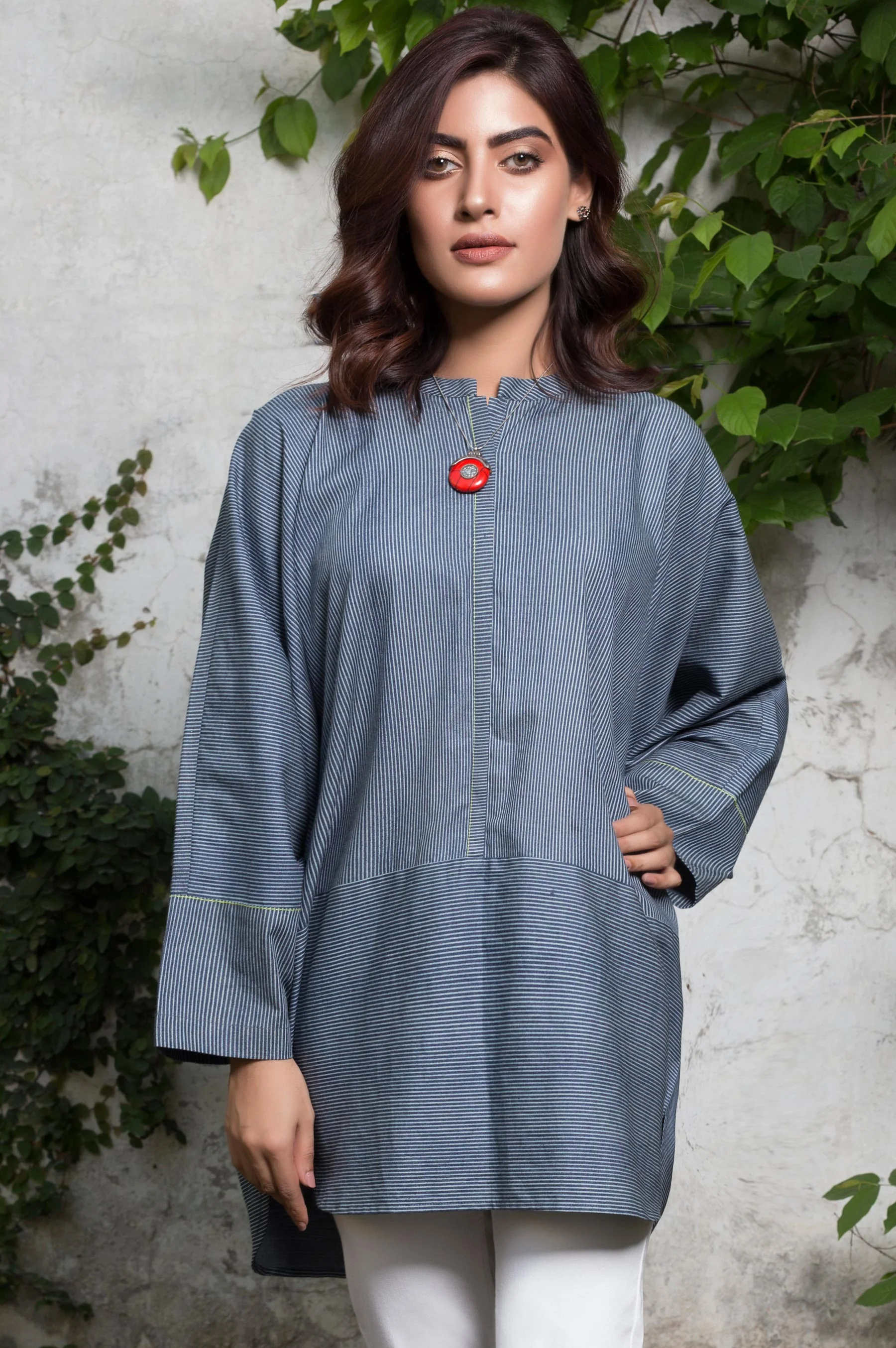 Stitched 1 Piece Printed Denim Shirt