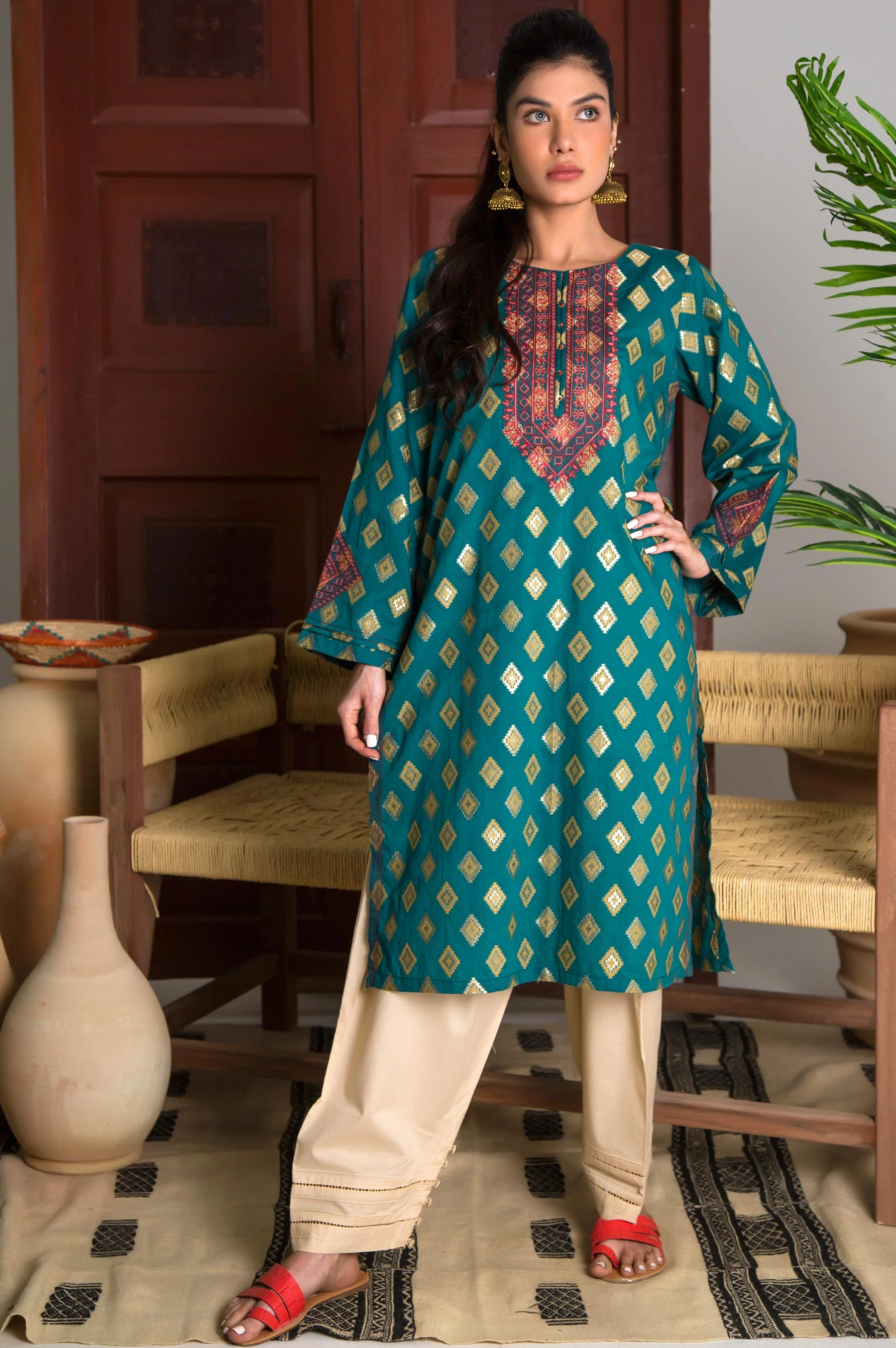 Stitched 1 Piece Satin jacquard Shirt - Image 2