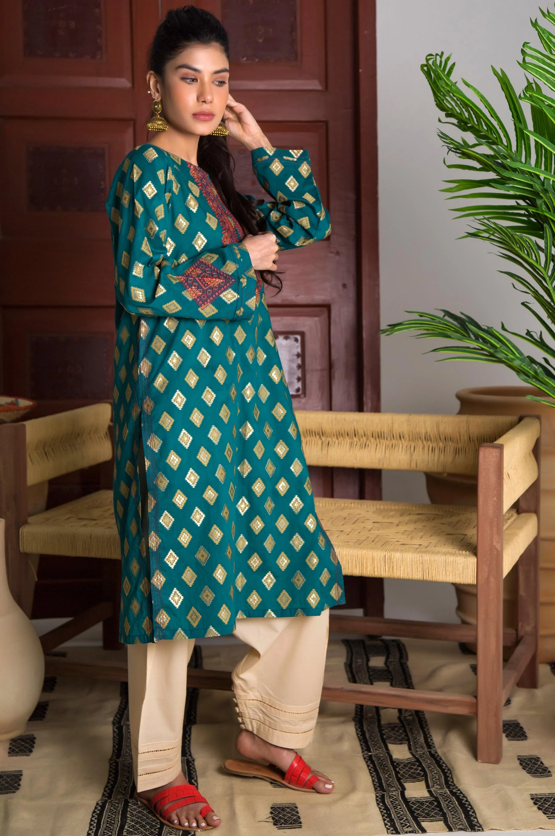 Stitched 1 Piece Satin jacquard Shirt - Image 4