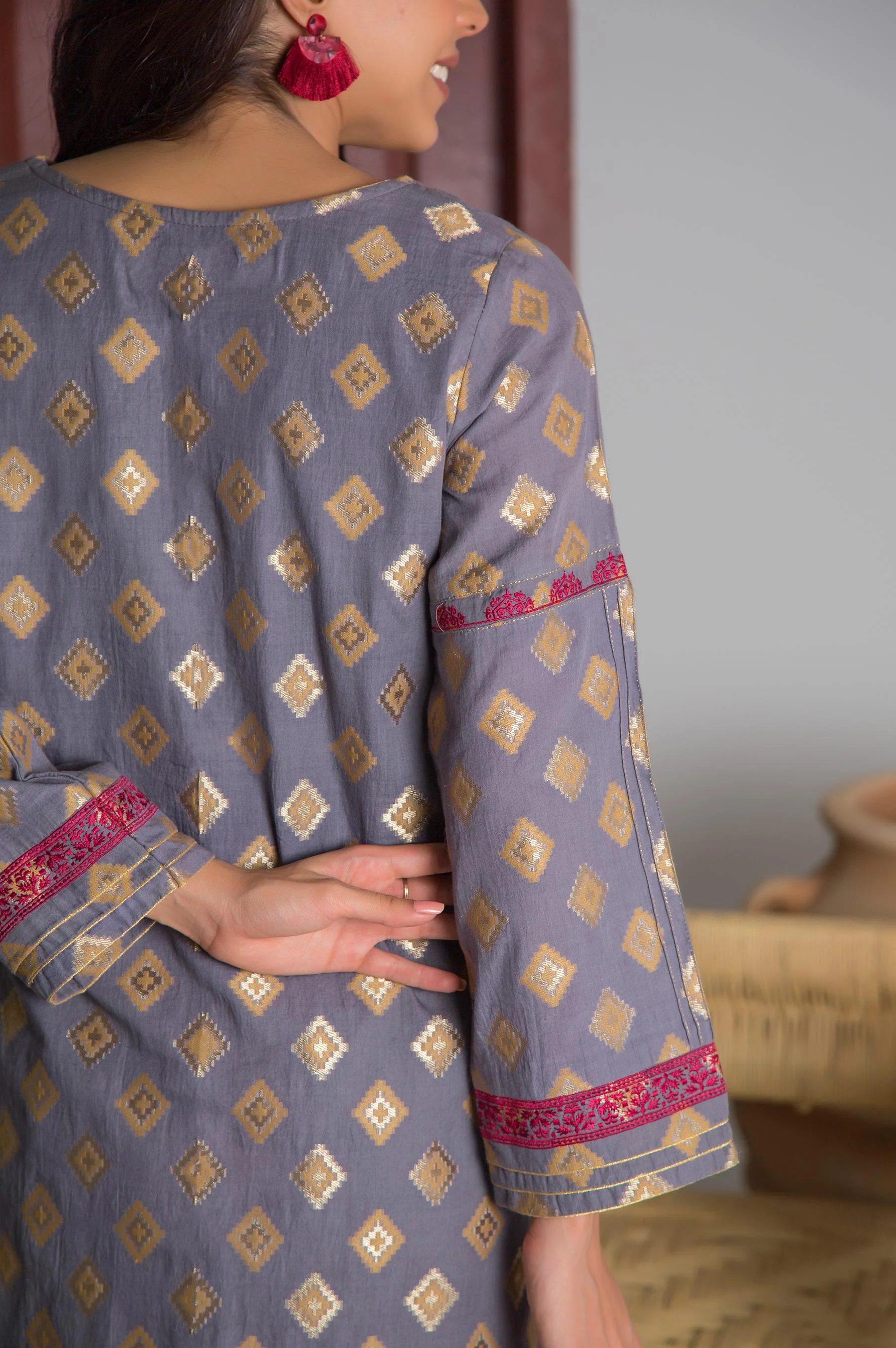 Stitched 1 Piece Satin jacquard Shirt - Image 4