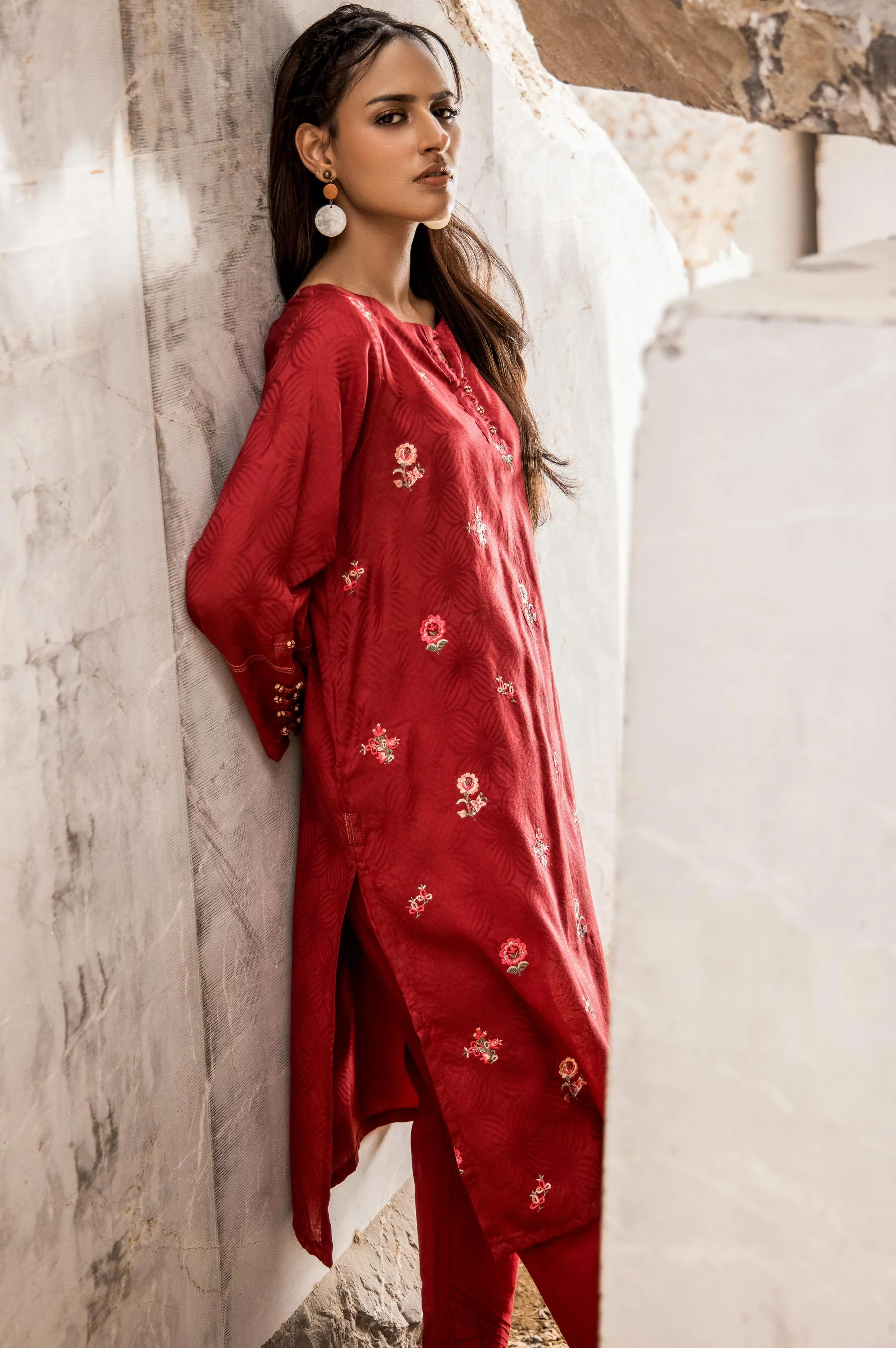 Stitched 1 Piece Self Jacquard Embroidered Shirt - Image 5