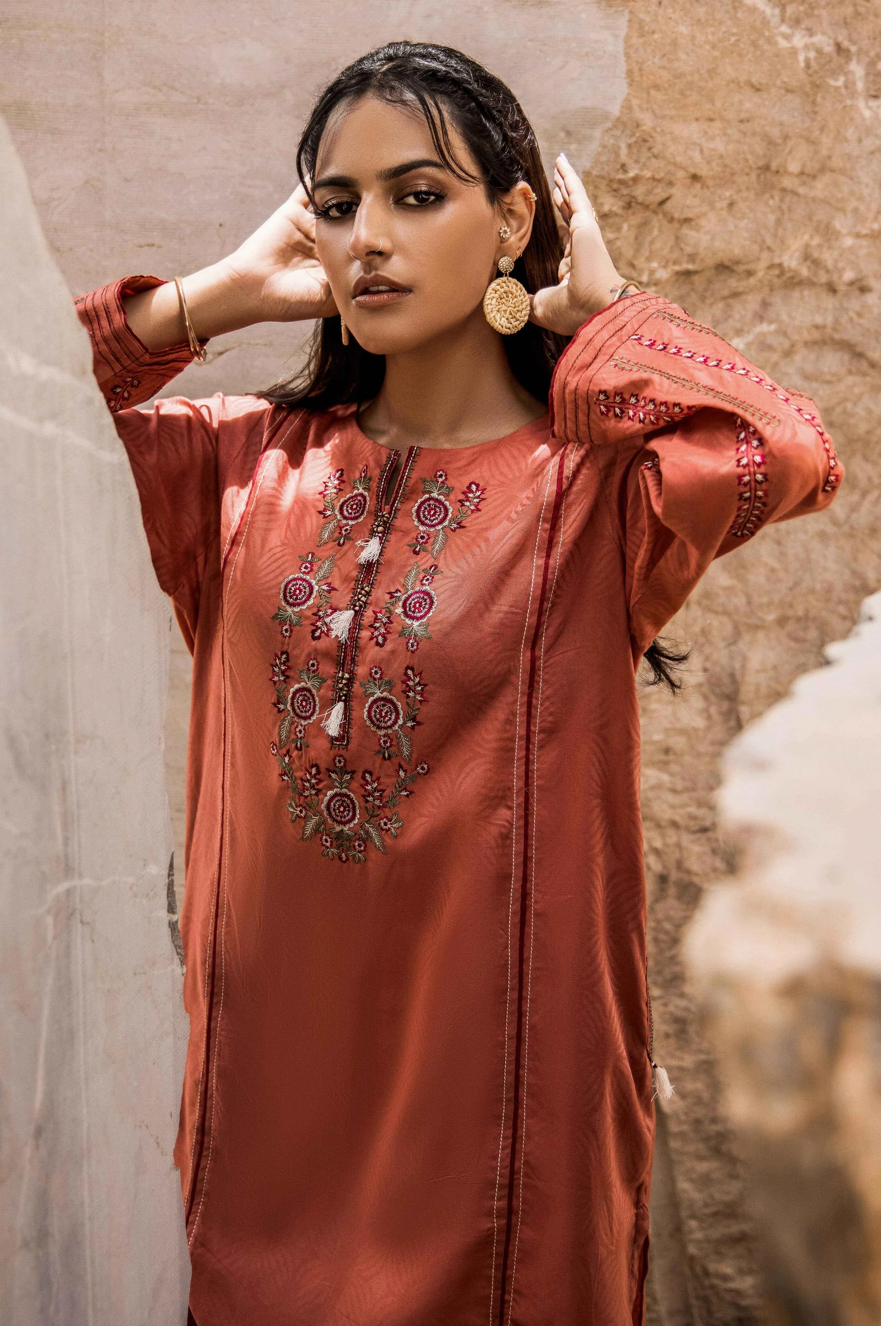 Stitched 1 Piece Embroidered Self-Jacquard Shirt - Image 2
