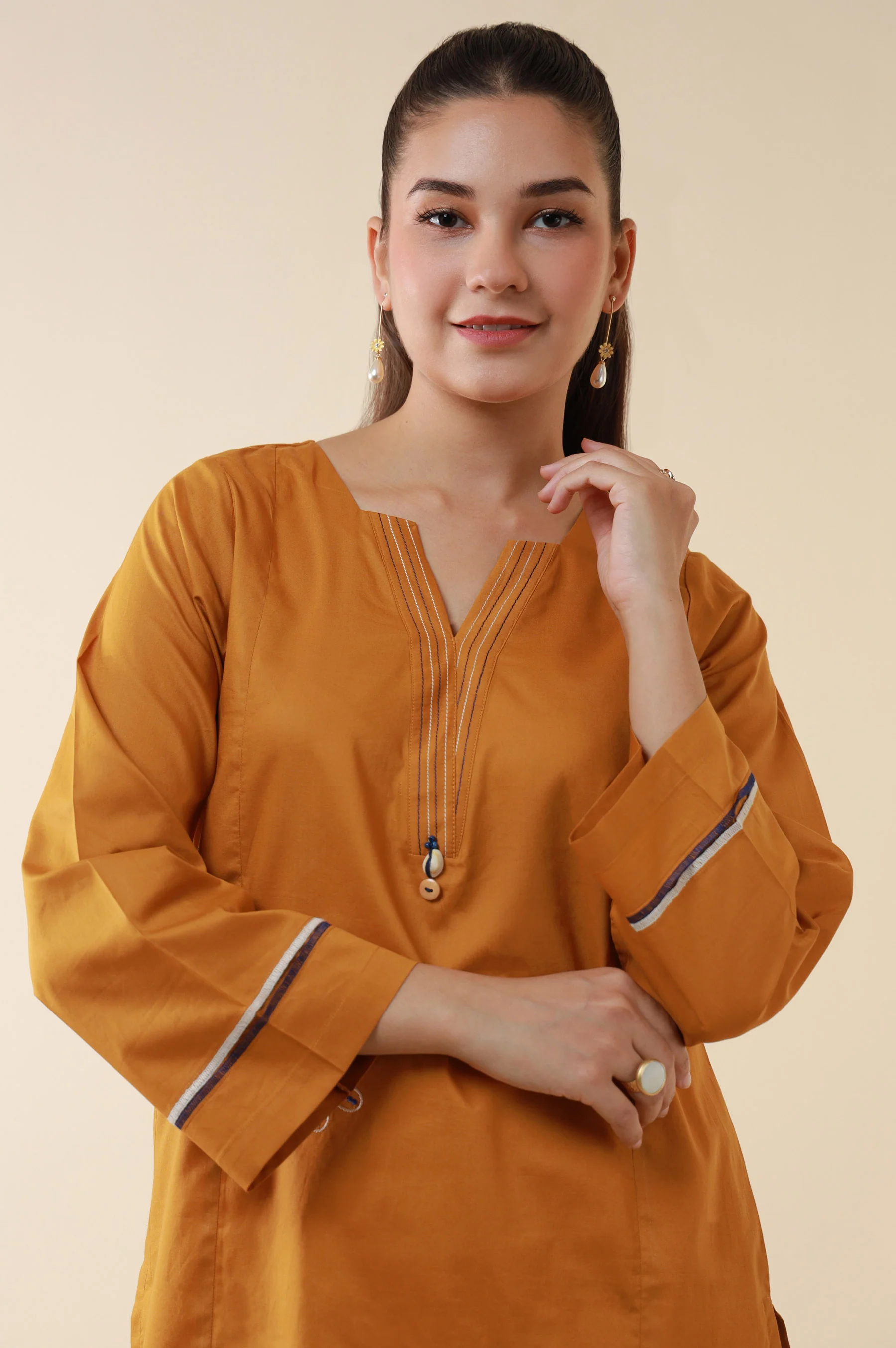 Stitched 1 Piece Embroidered Tencel Shirt - Image 3