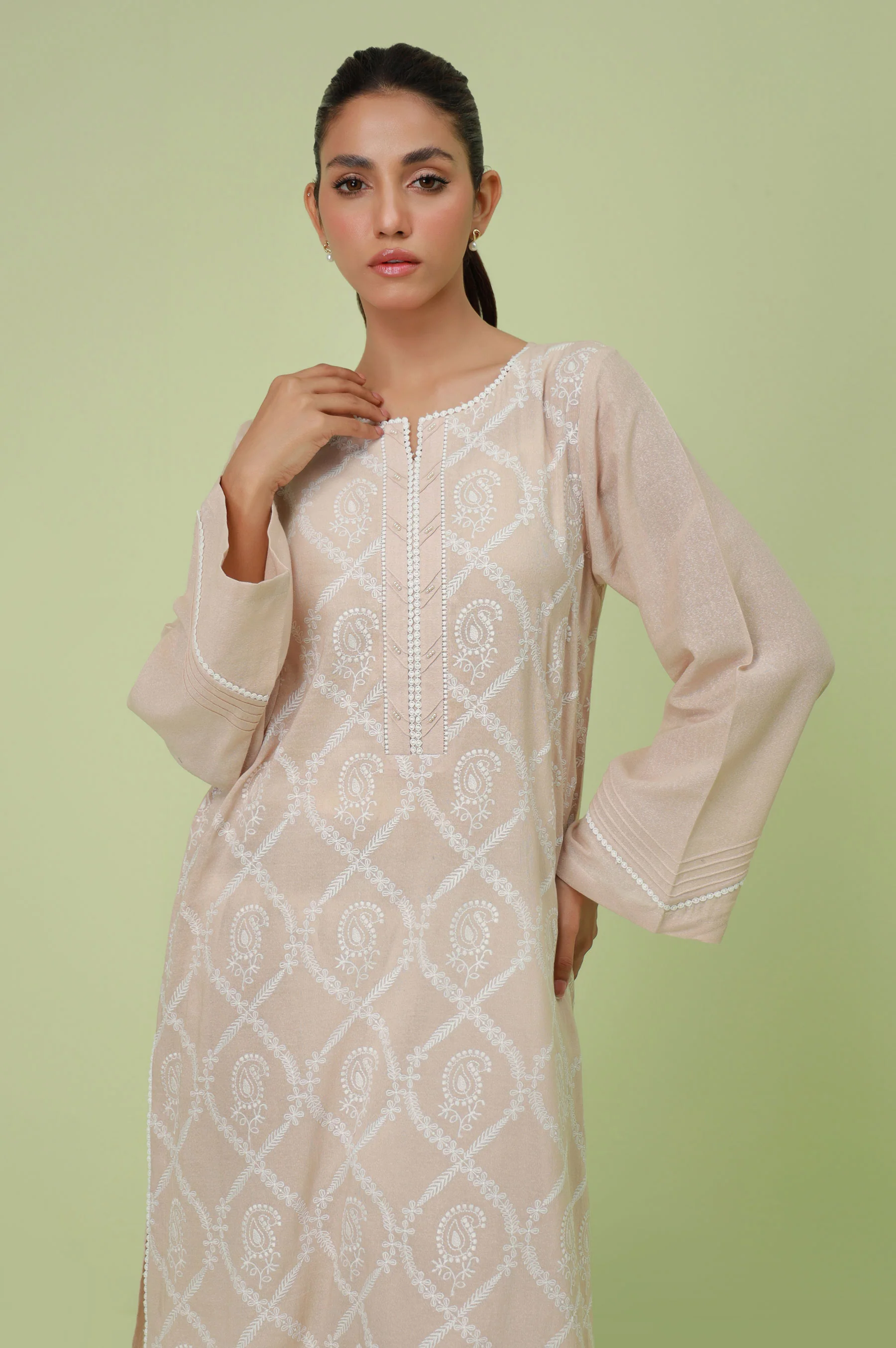 Stitched 1 Piece Textured Lawn Chikankari Embroidered Shirt - Image 3