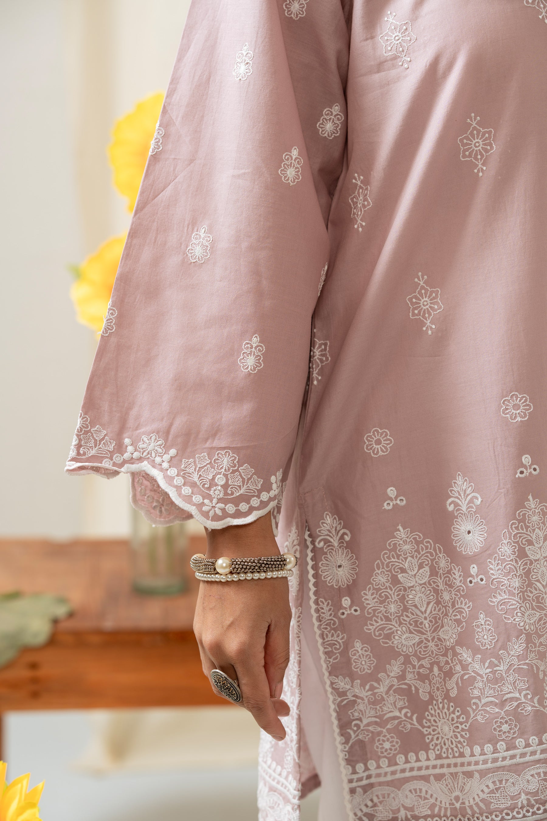 DYED CHIKANKARI LAWN SHIRT - Image 3