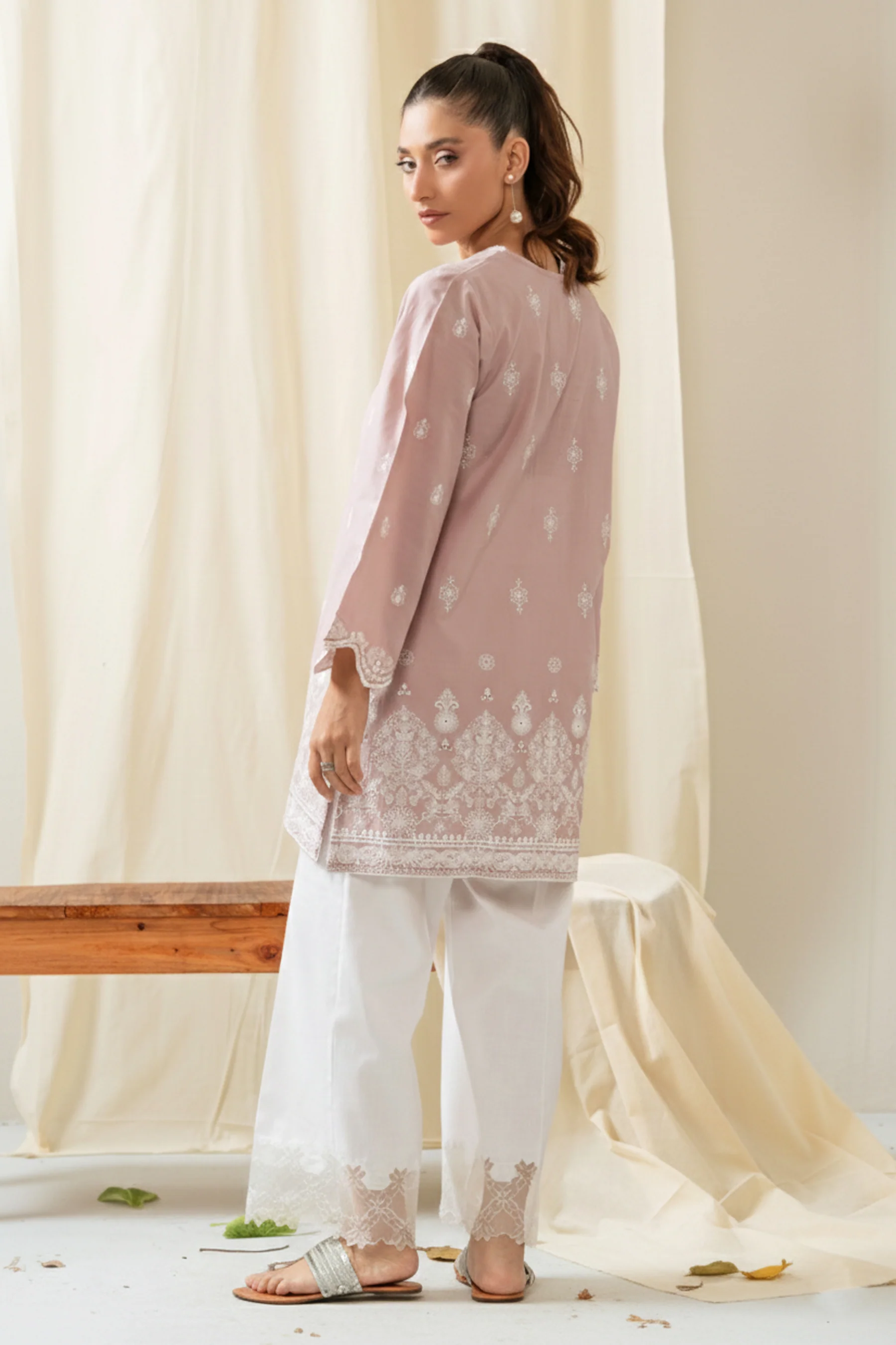 DYED CHIKANKARI LAWN SHIRT - Image 5
