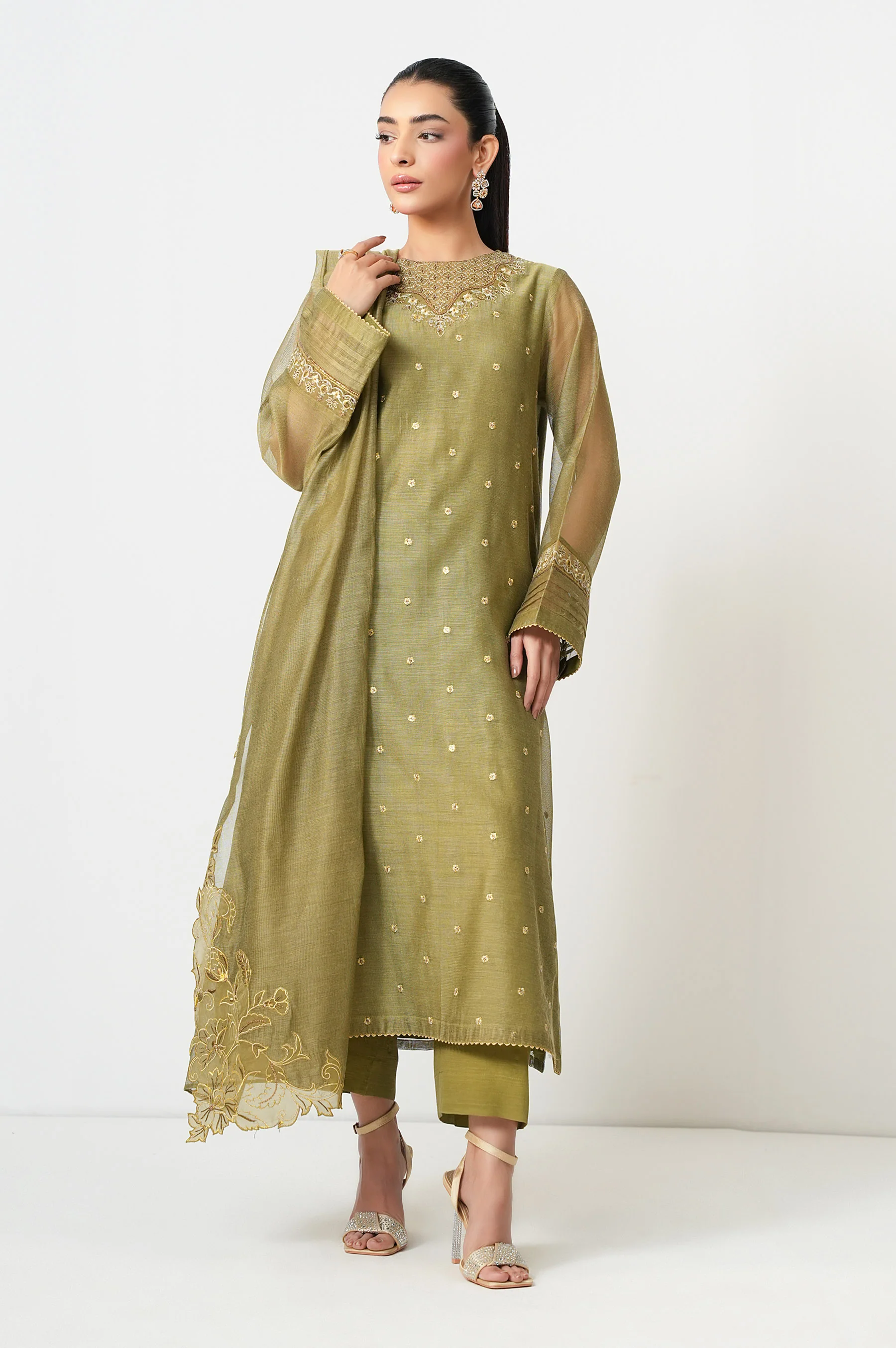 EMBROIDERED KHADDI NET STITCHED SHIRT