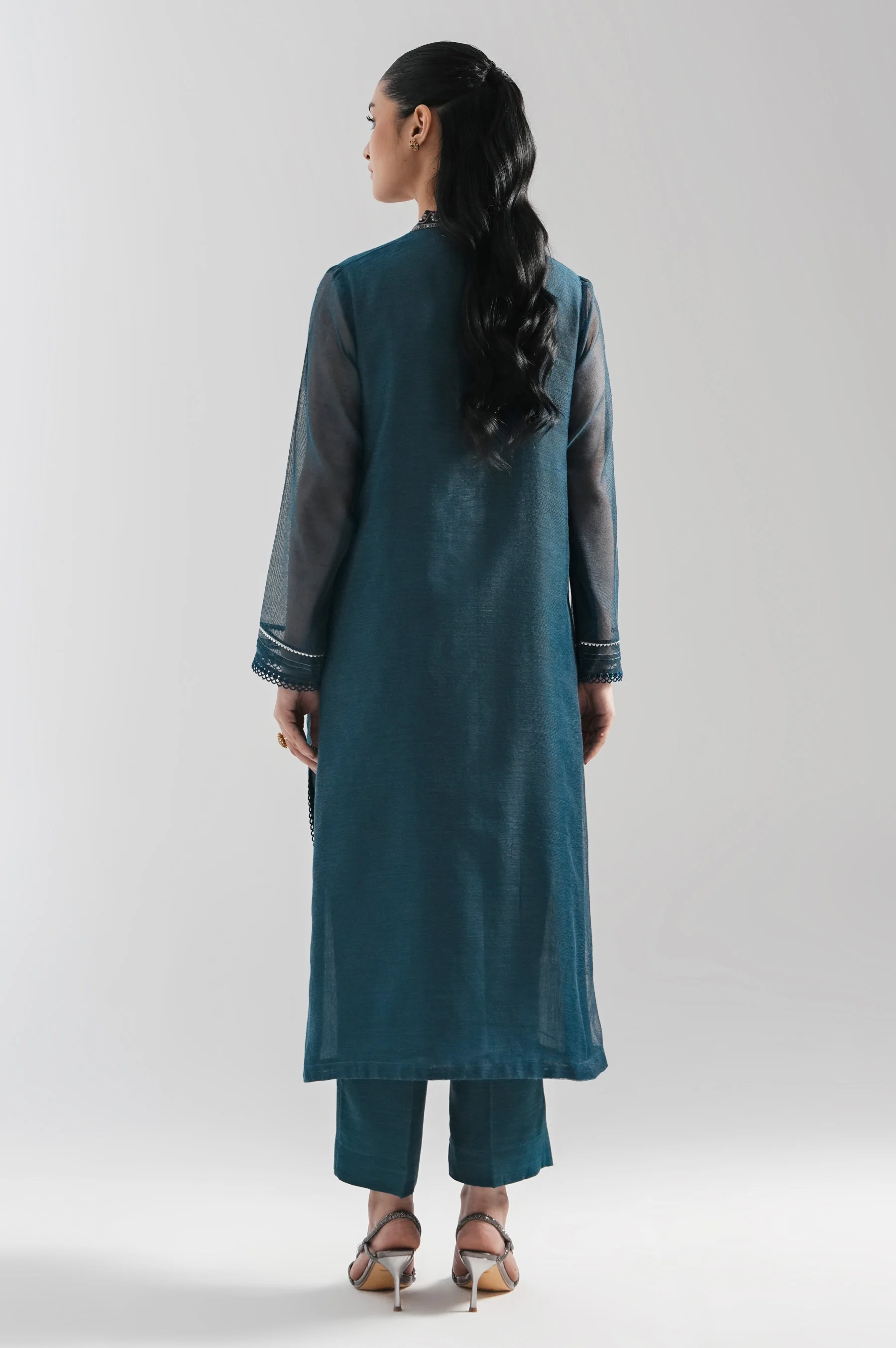 STITCHED EMBROIDERED KHADDI NET SHIRT - Image 4