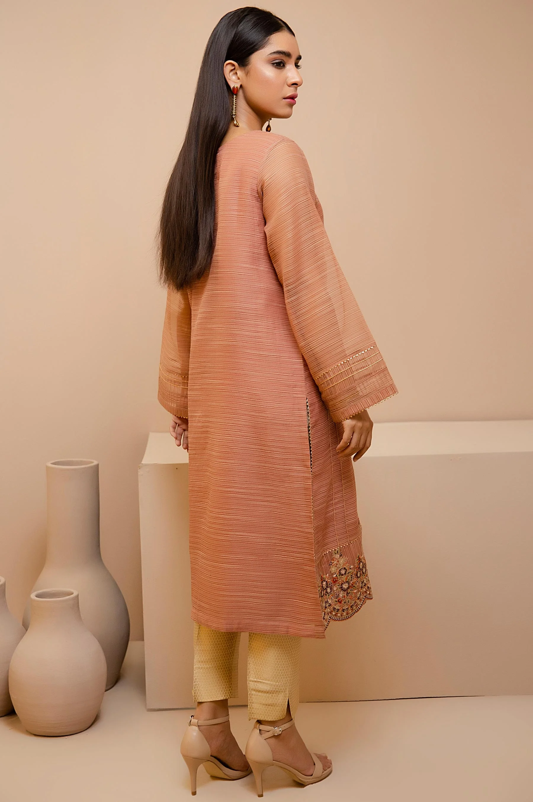 Stitched 1 Piece Slub Organza Embroidered Shirt - Image 3