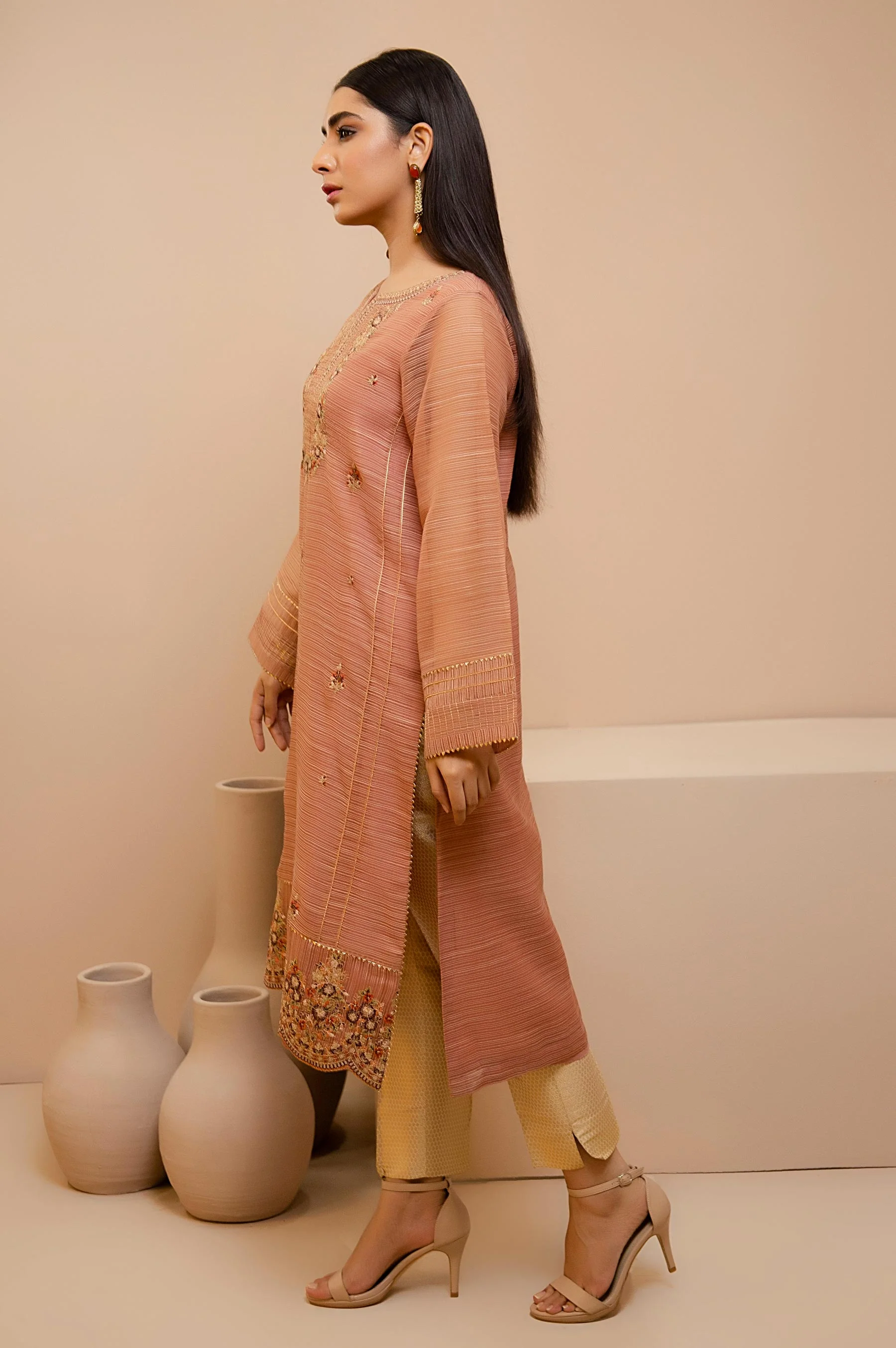Stitched 1 Piece Slub Organza Embroidered Shirt - Image 5
