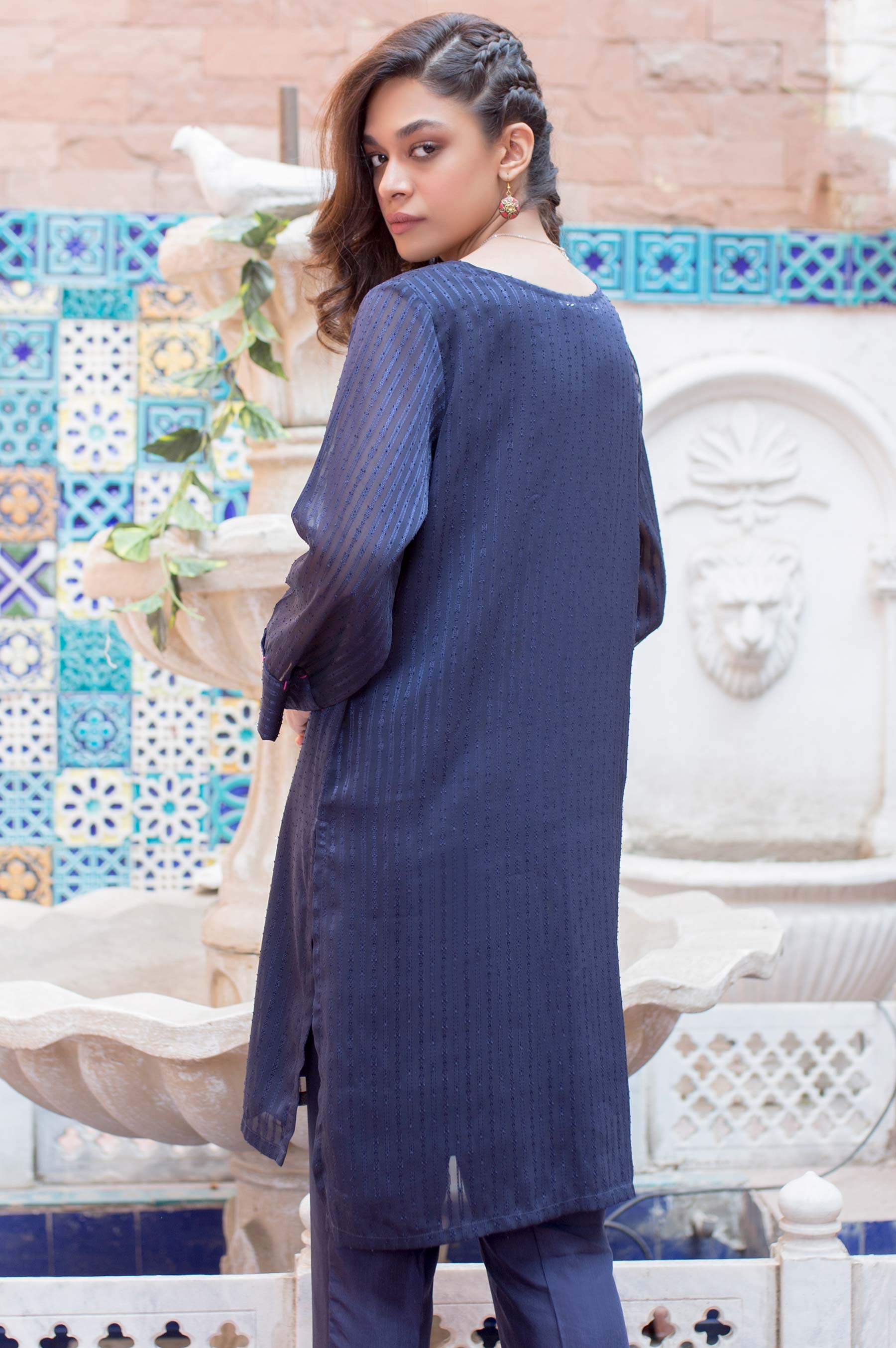 Stitched 1 Piece Stripe Georgette Shirt - Image 2