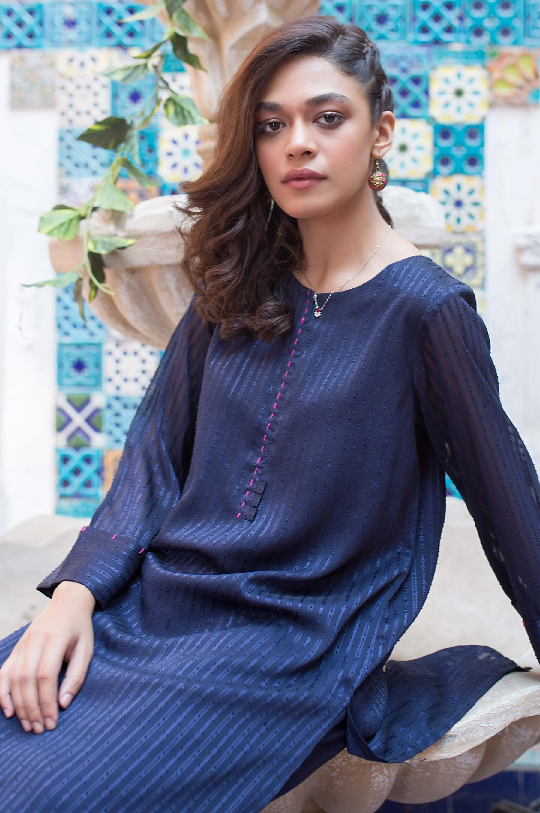 Stitched 1 Piece Stripe Georgette Shirt - Image 4